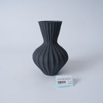 Vintage Striped Vase – Matte Mud Black, Medium