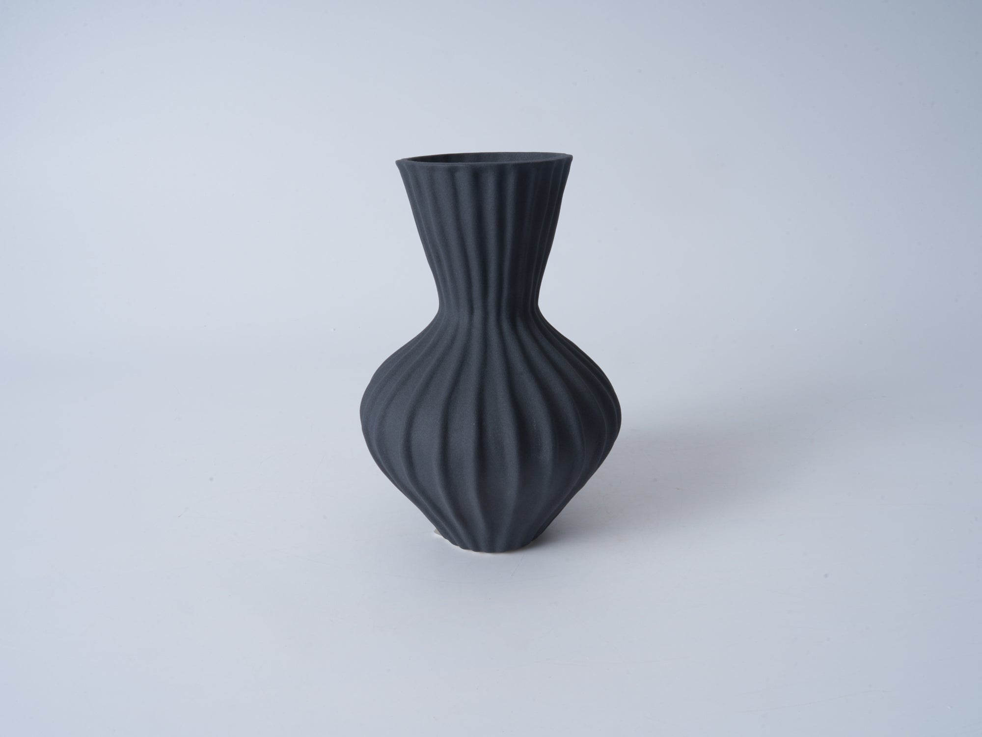 Vintage Striped Vase – Matte Mud Black, Medium