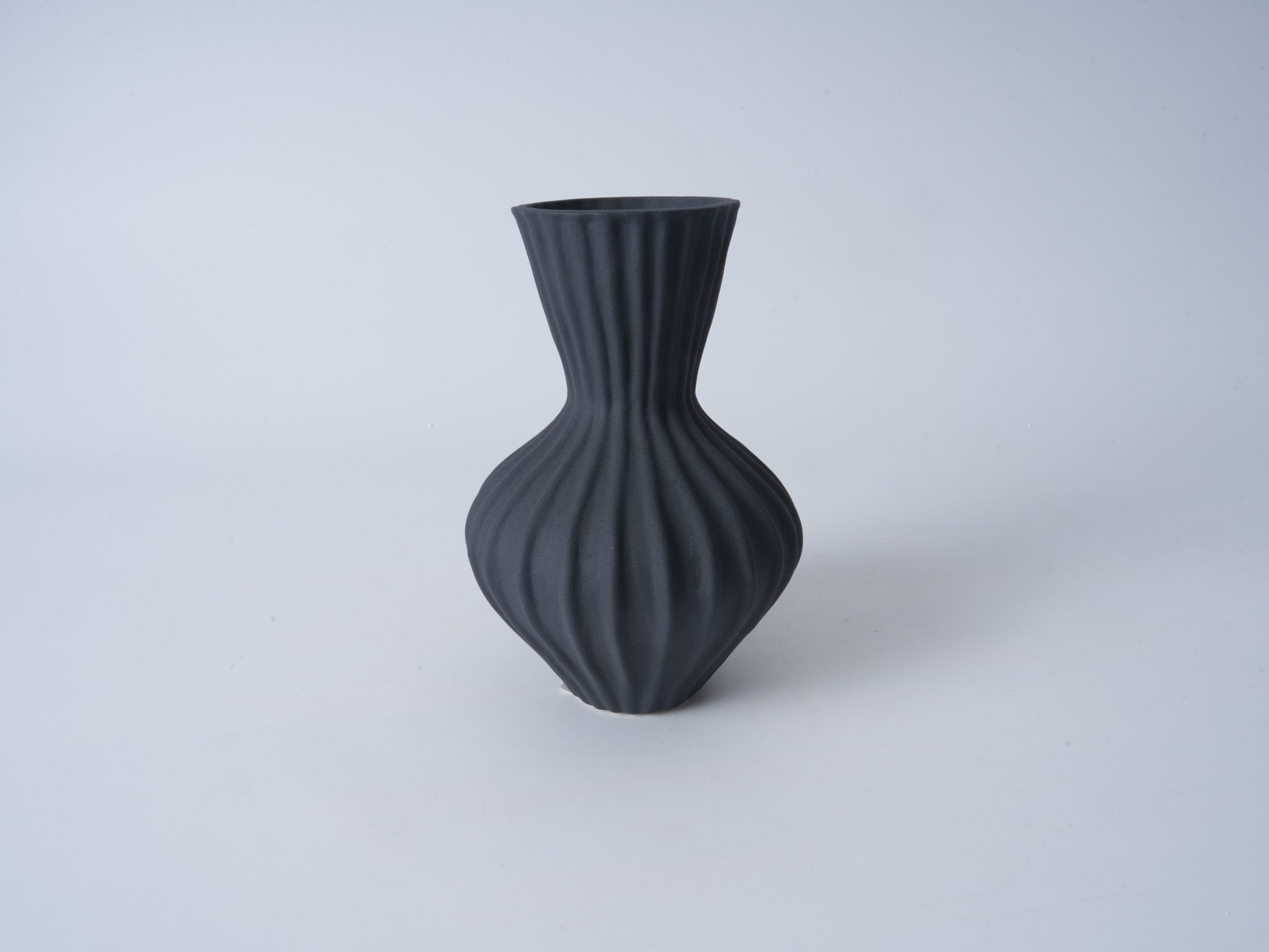 Vintage Striped Vase – Matte Mud Black, Medium