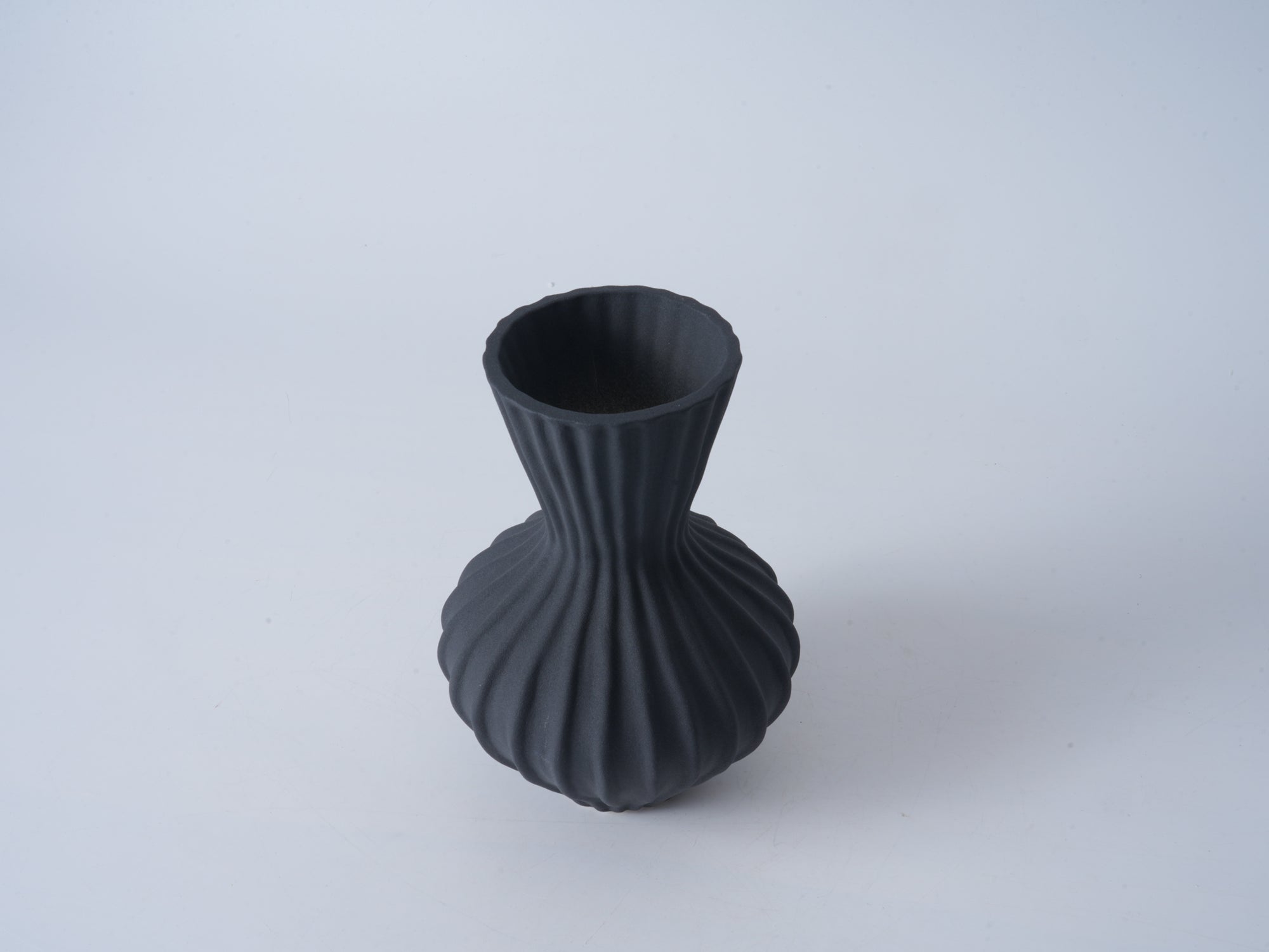 Vintage Striped Vase – Matte Mud Black, Medium
