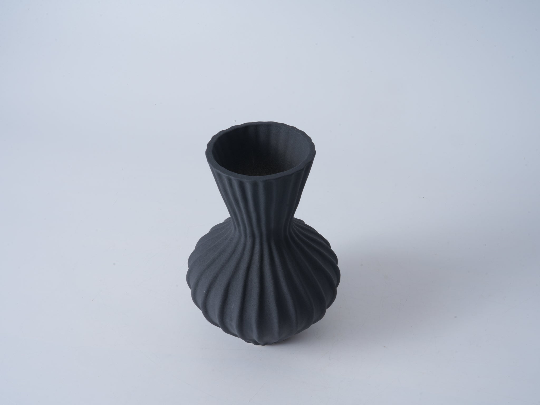 Vintage Striped Vase – Matte Mud Black, Medium