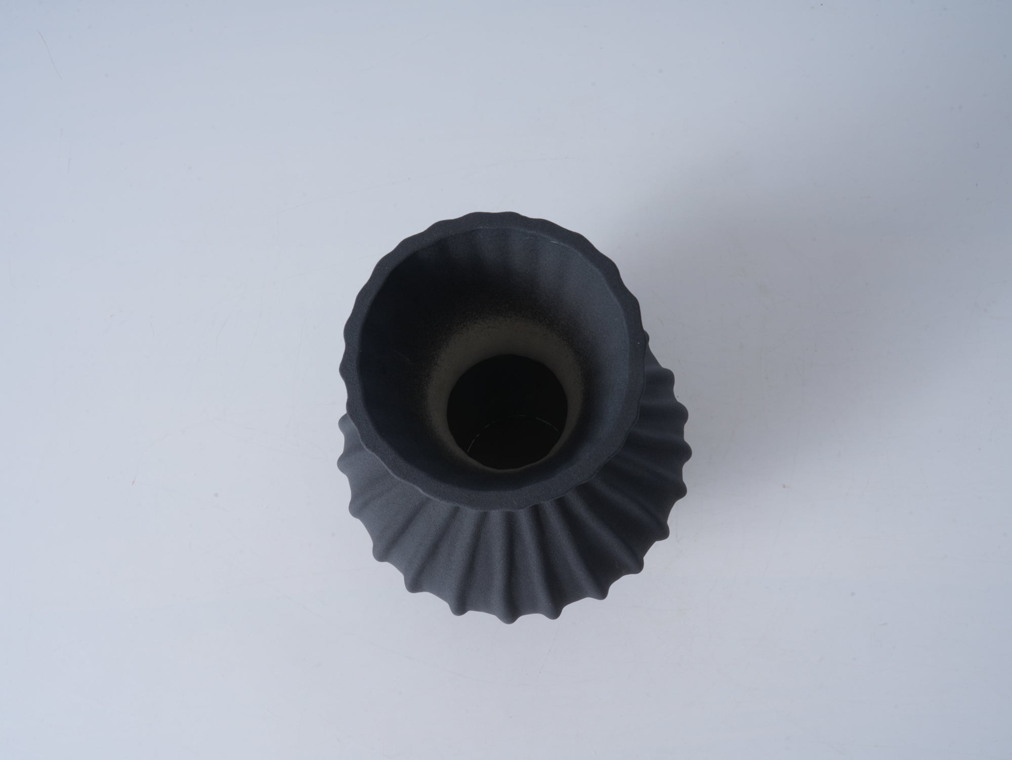 Vintage Striped Vase – Matte Mud Black, Medium