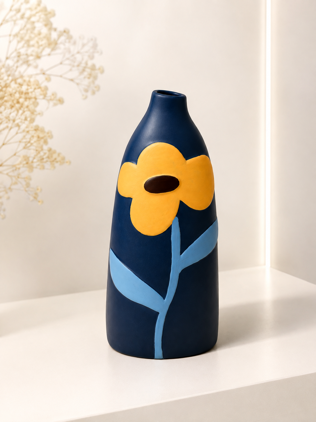 Hand-Painted Ceramic Vase, Peacock Blue
