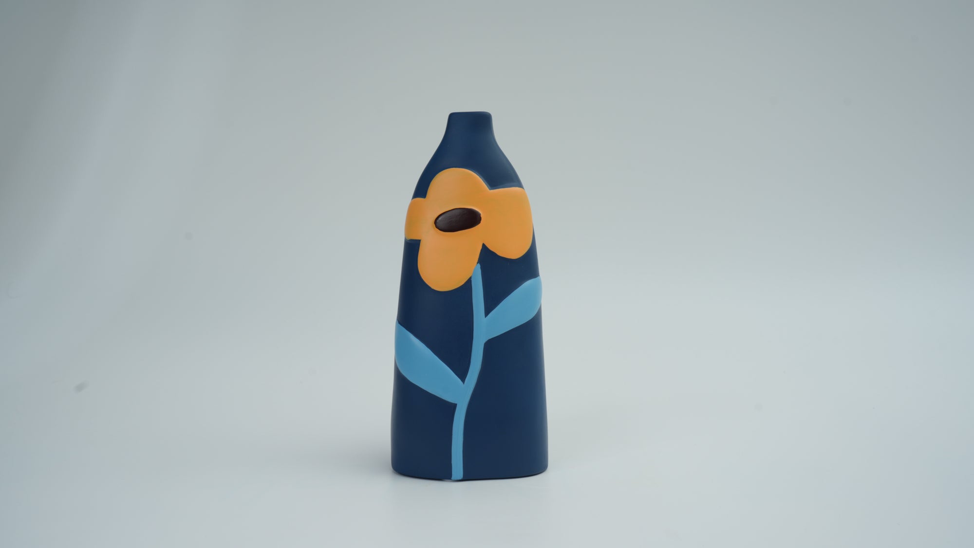 Hand-Painted Ceramic Vase, Peacock Blue