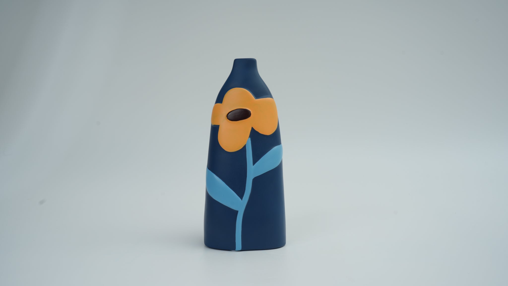 Hand-Painted Ceramic Vase, Peacock Blue