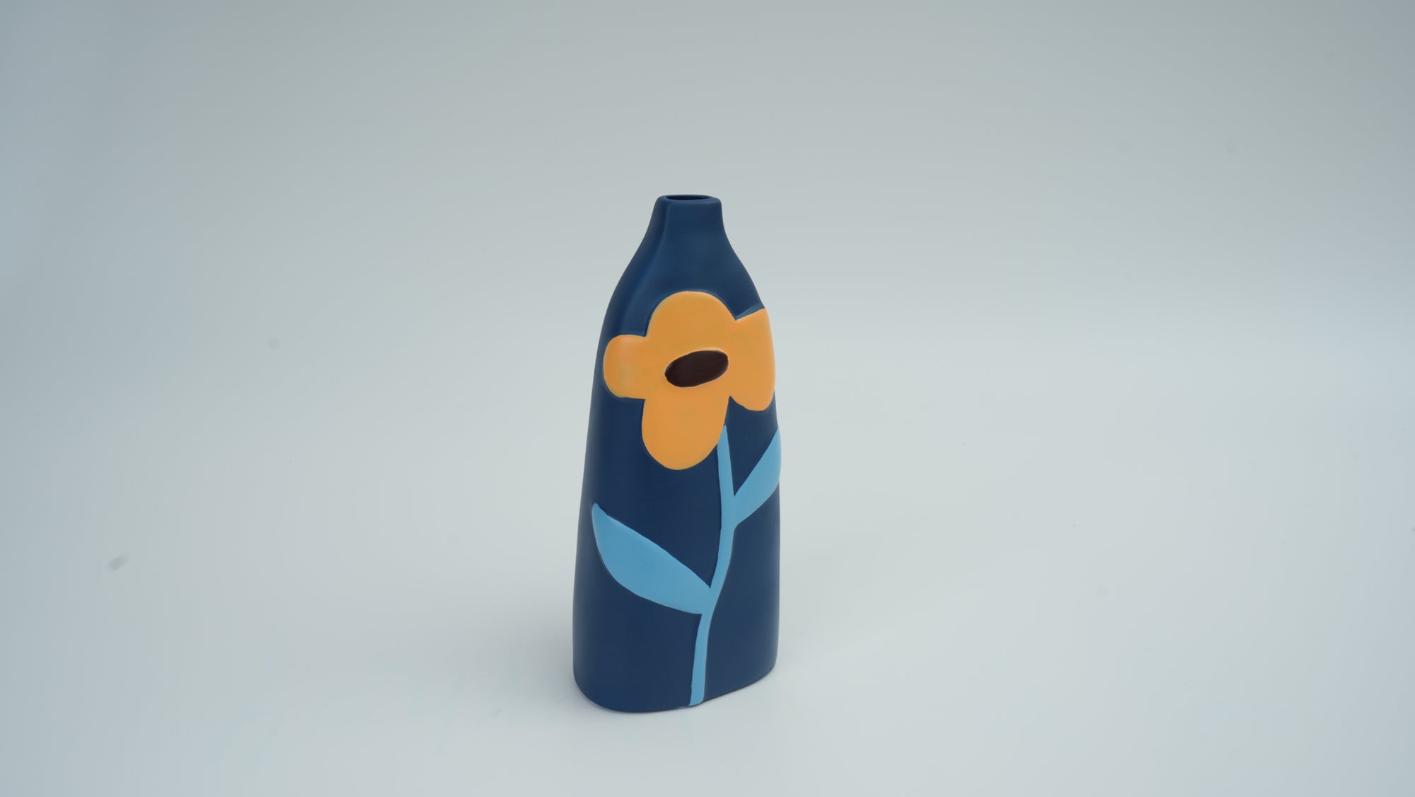 Hand-Painted Ceramic Vase, Peacock Blue