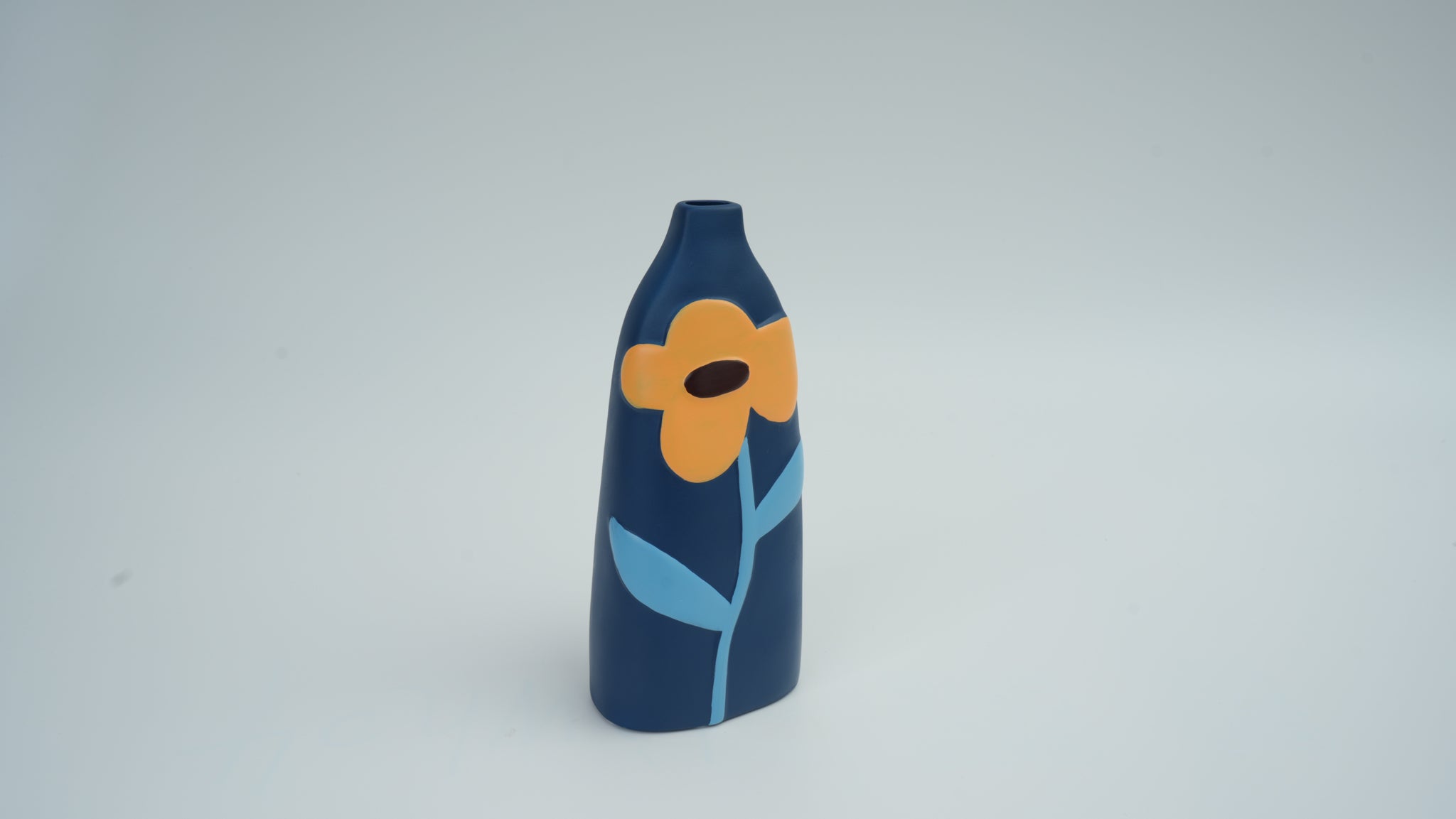 Hand-Painted Ceramic Vase, Peacock Blue