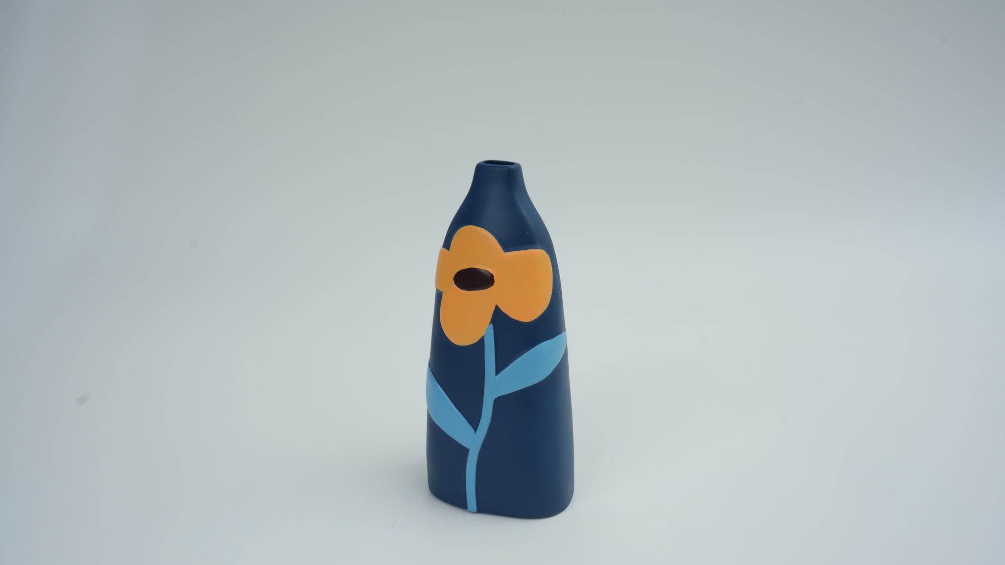 Hand-Painted Ceramic Vase, Peacock Blue