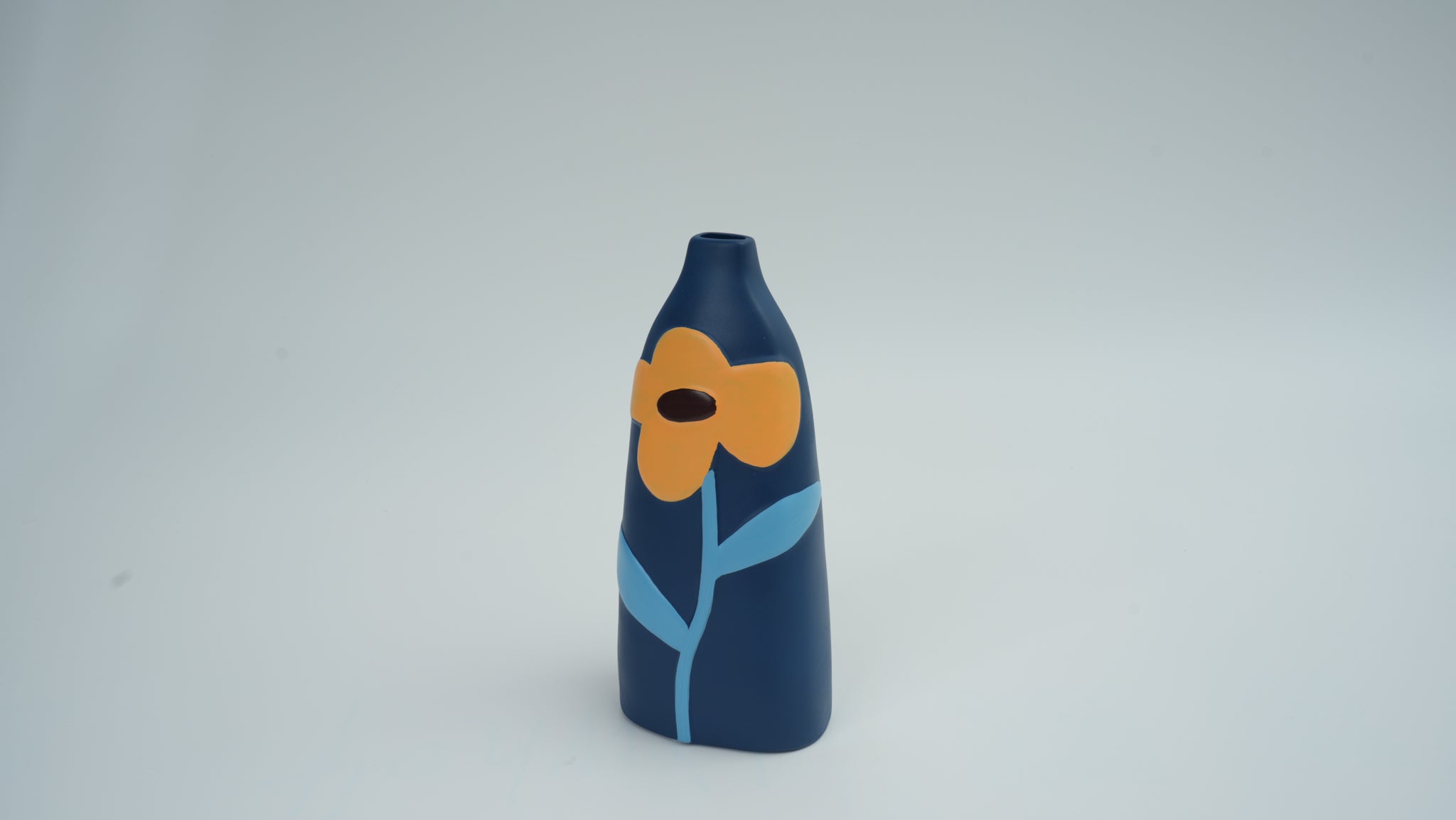 Hand-Painted Ceramic Vase, Peacock Blue