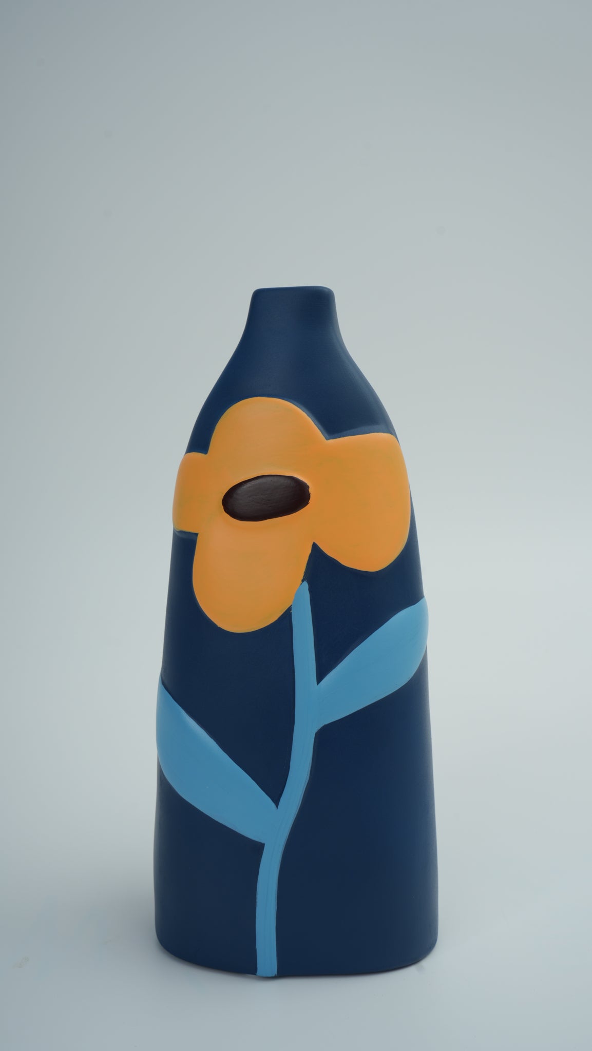 Hand-Painted Ceramic Vase, Peacock Blue