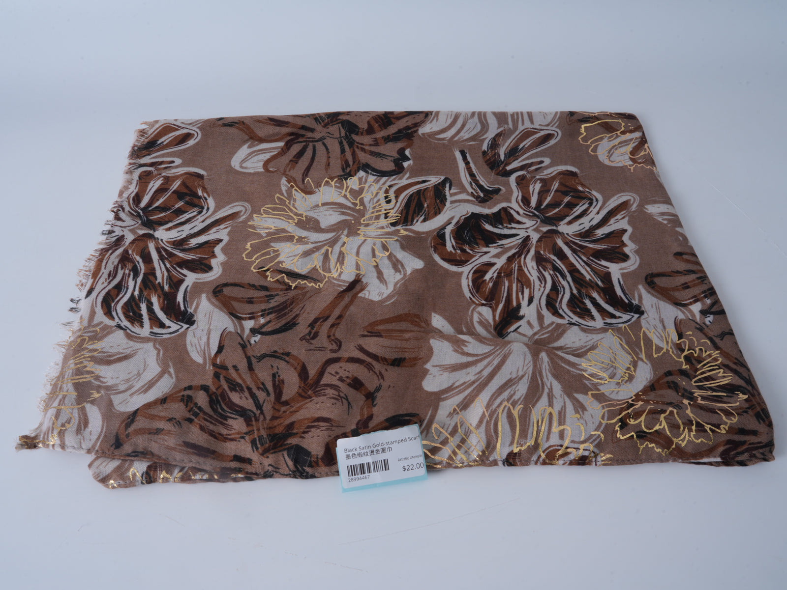 Black Satin Gold-Stamped Scarf