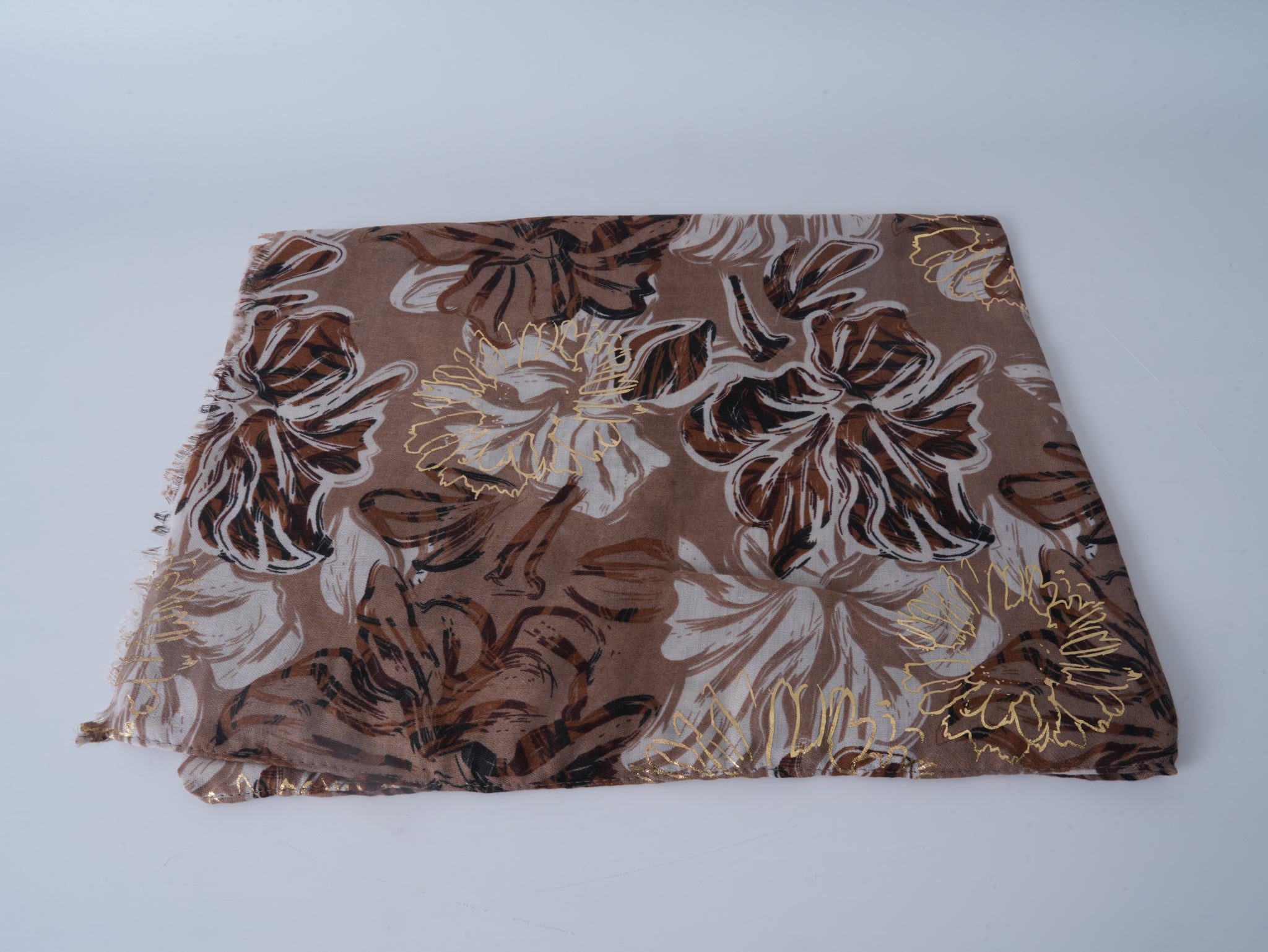 Black Satin Gold-Stamped Scarf