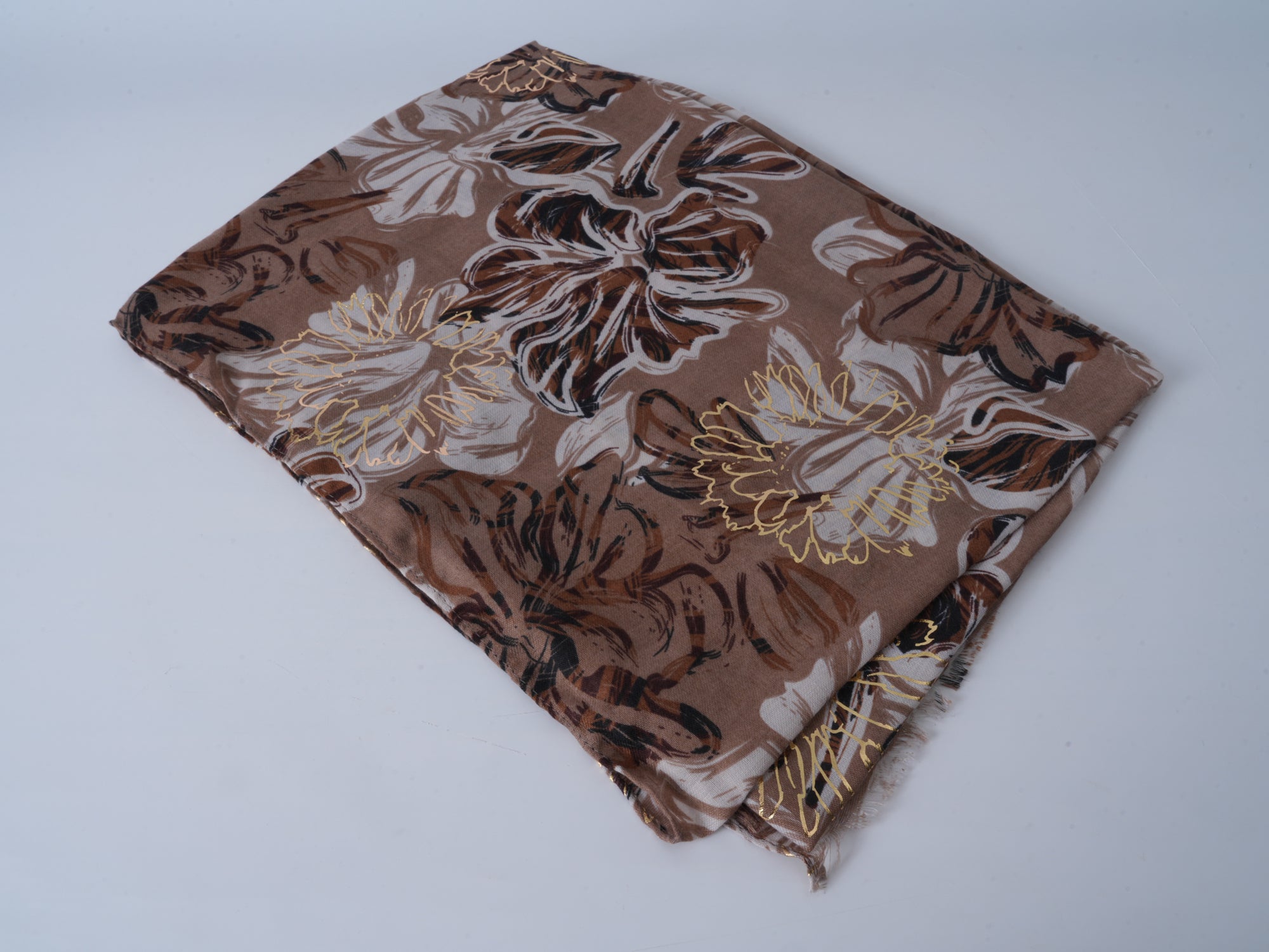 Black Satin Gold-Stamped Scarf