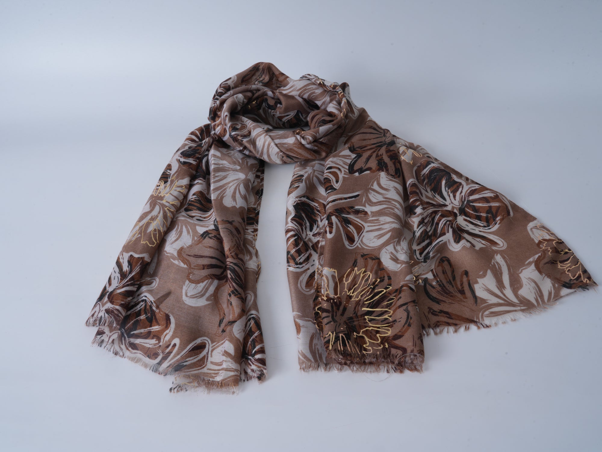 Black Satin Gold-Stamped Scarf