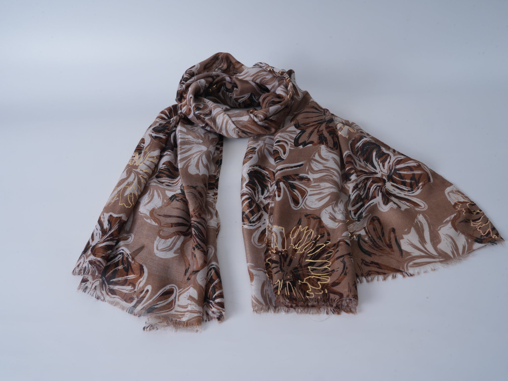 Black Satin Gold-Stamped Scarf