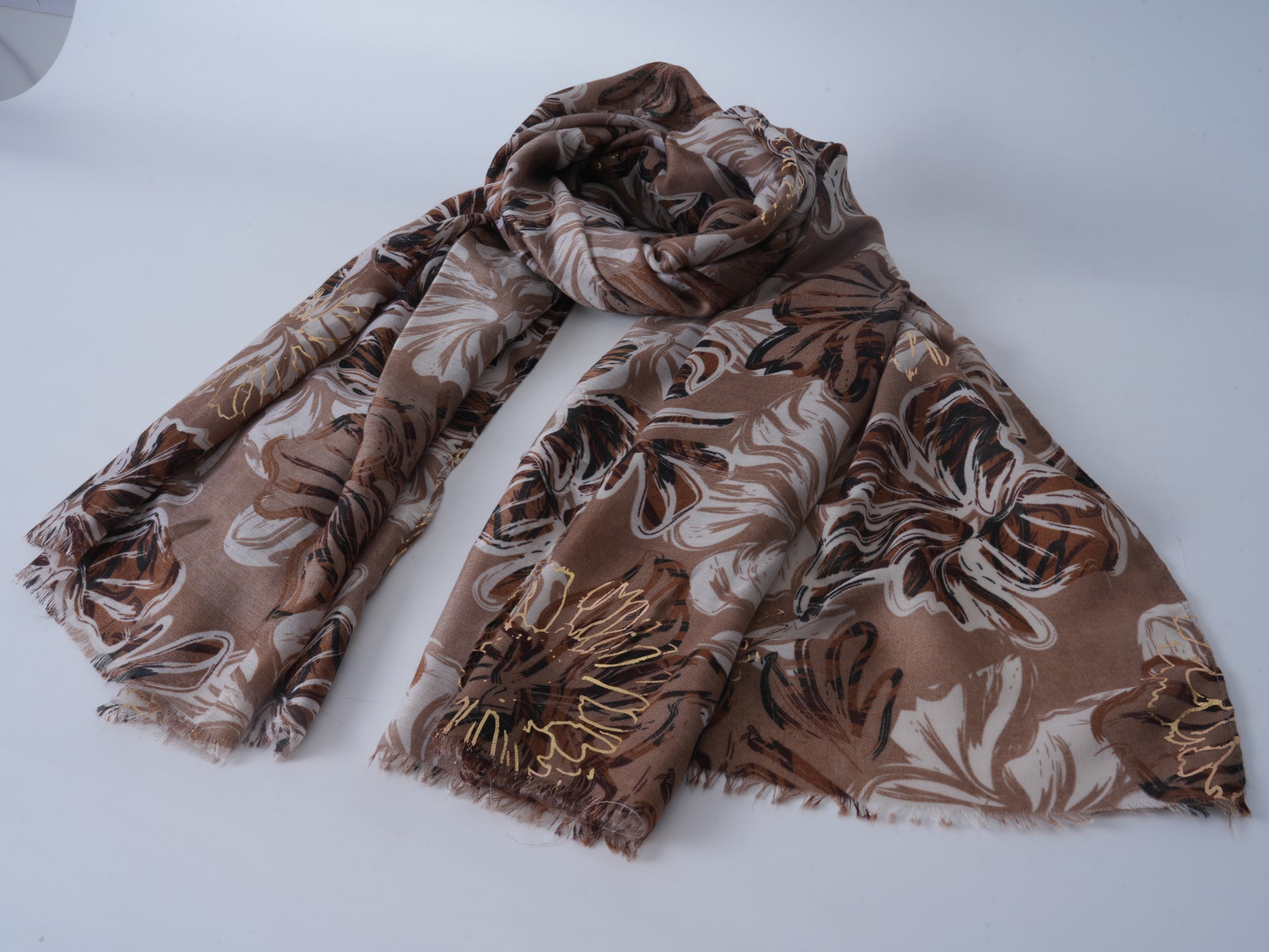Black Satin Gold-Stamped Scarf