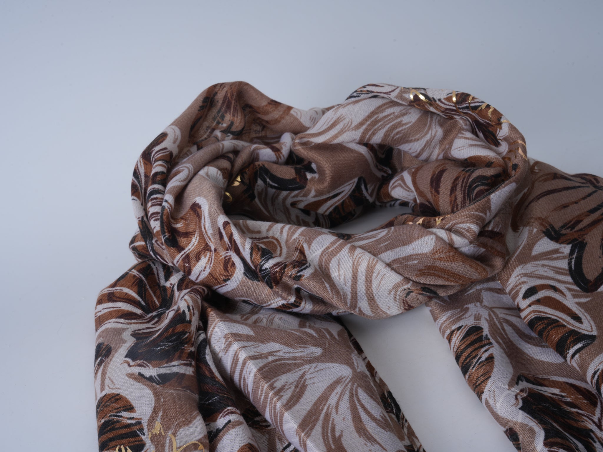 Black Satin Gold-Stamped Scarf