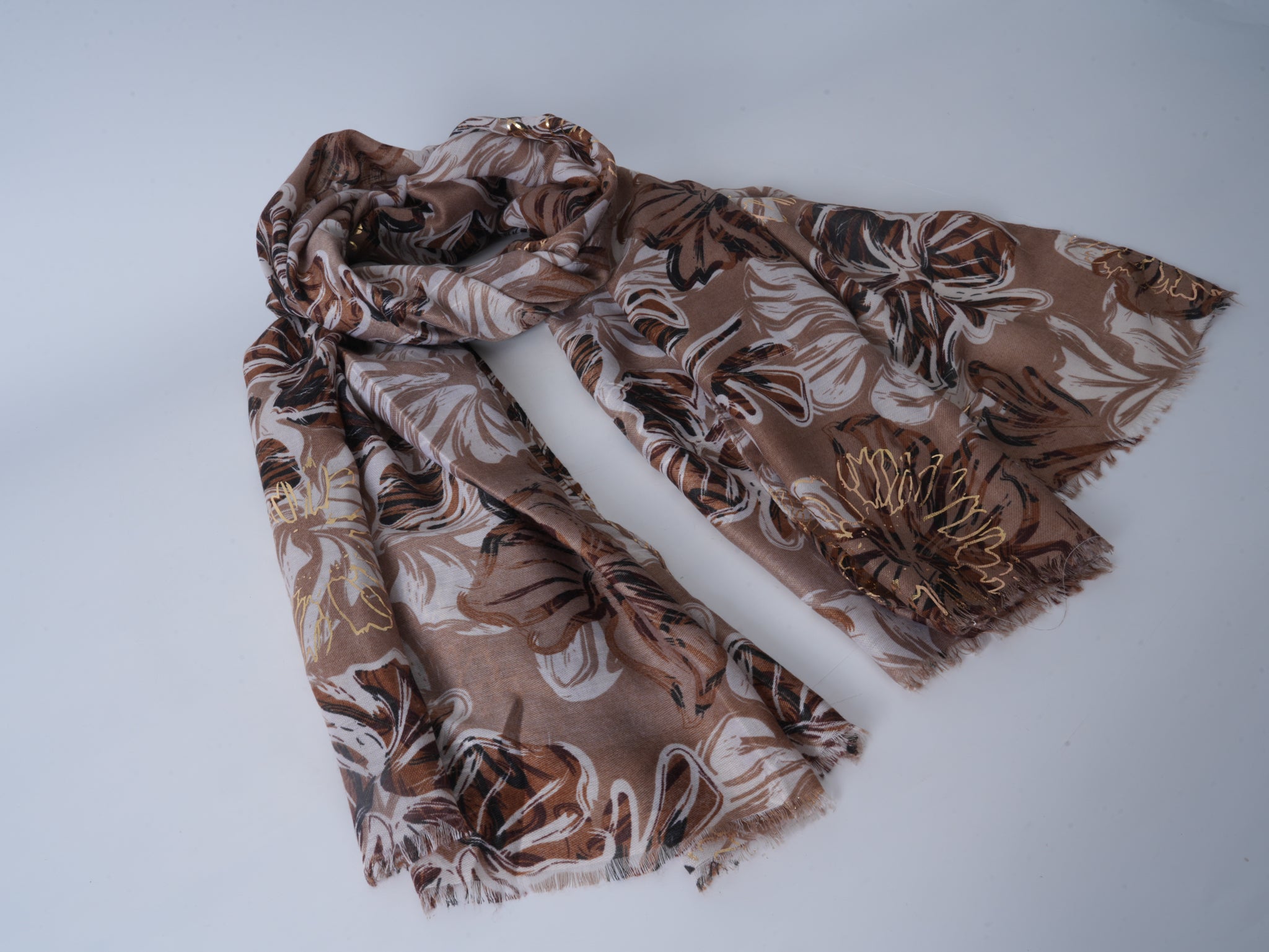 Black Satin Gold-Stamped Scarf