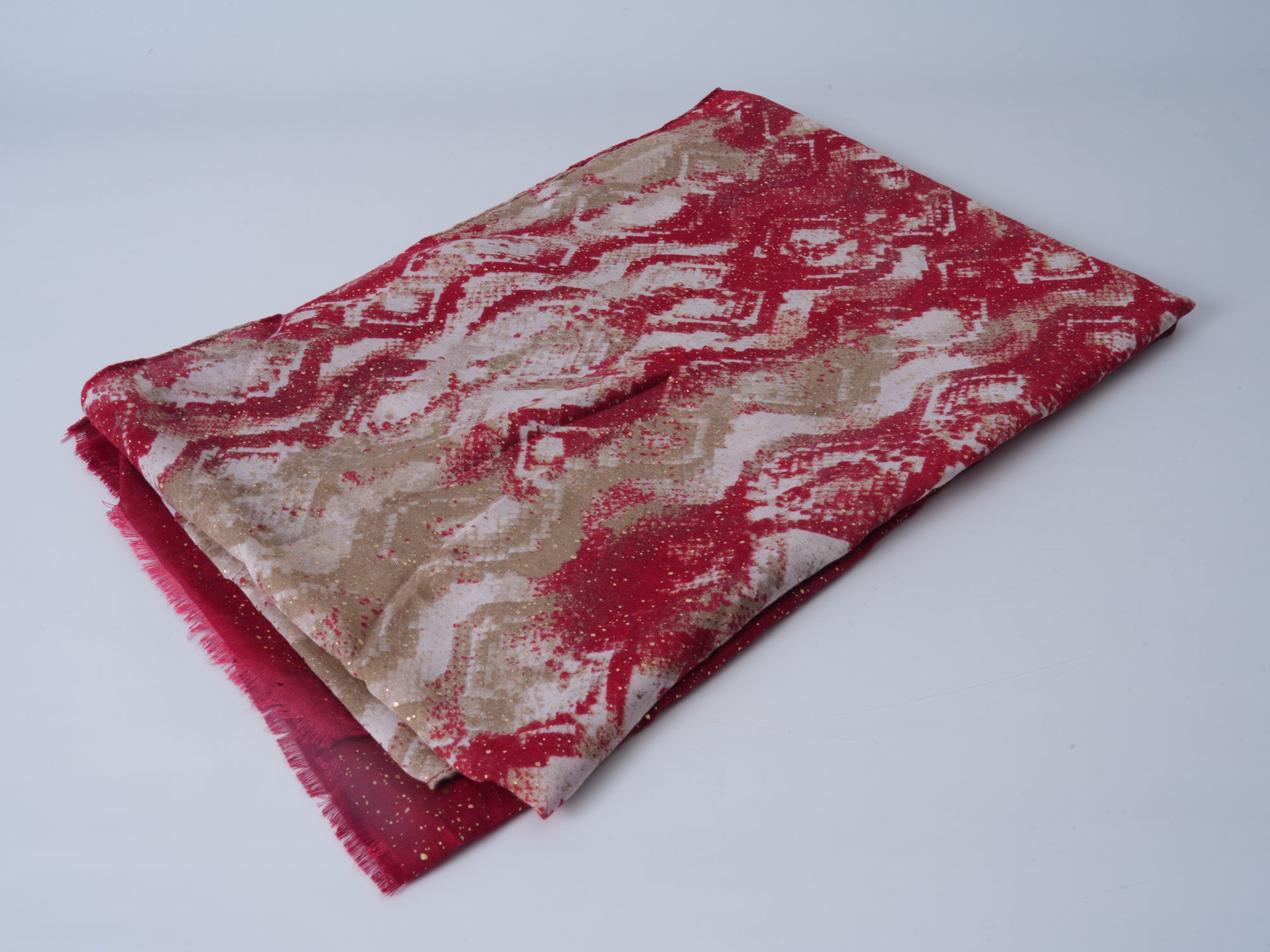 Red Satin Gold-Stamped Scarf