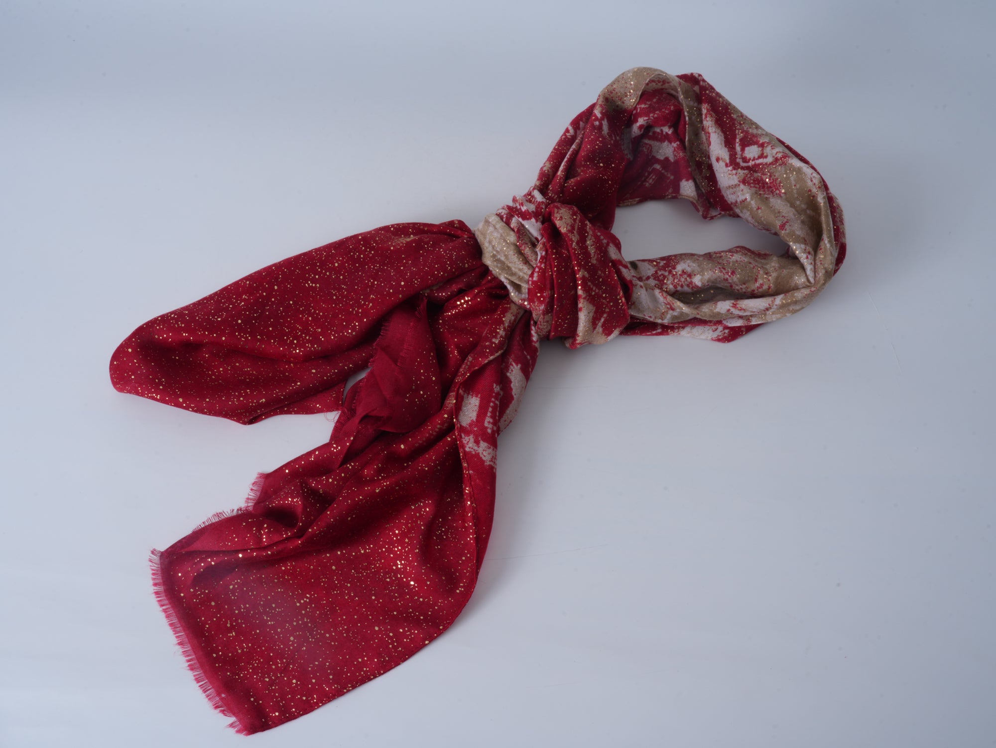 Red Satin Gold-Stamped Scarf