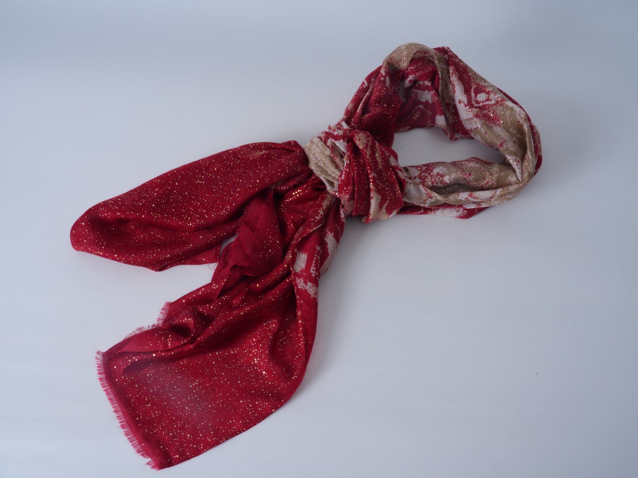 Red Satin Gold-Stamped Scarf