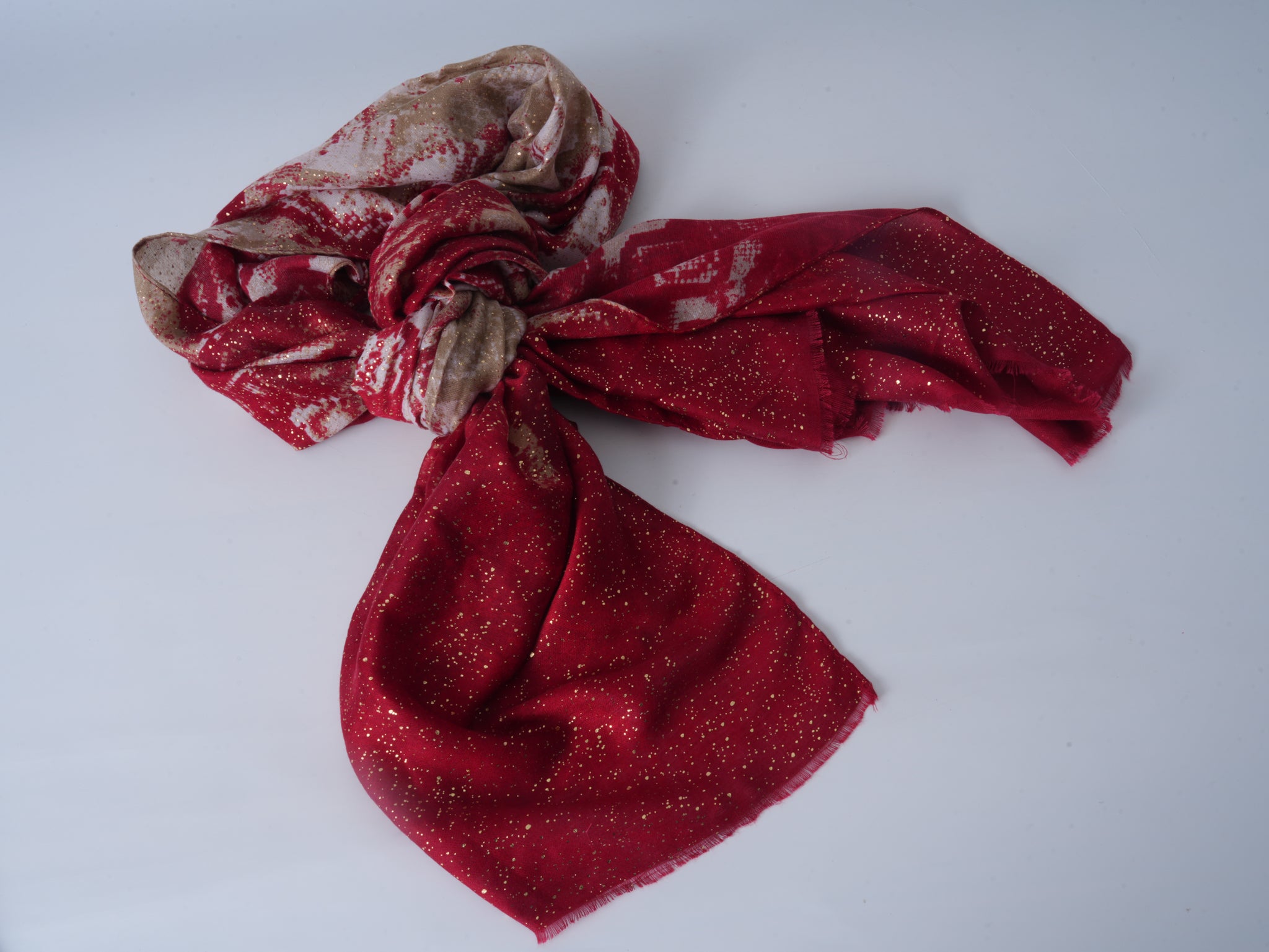 Red Satin Gold-Stamped Scarf