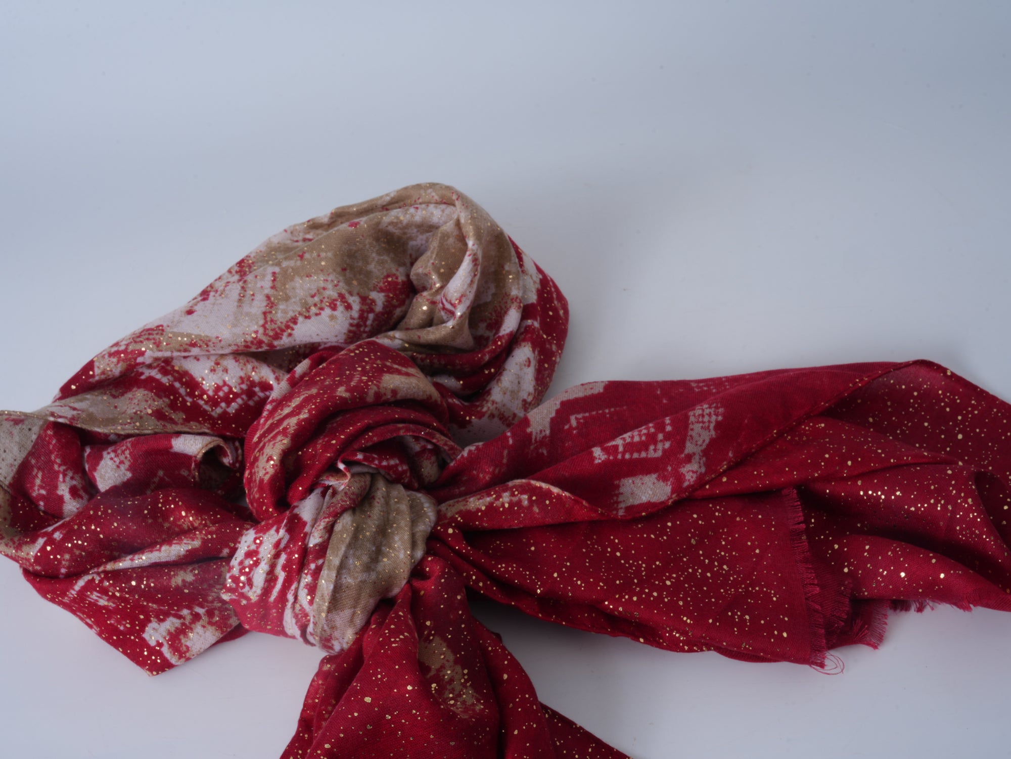 Red Satin Gold-Stamped Scarf