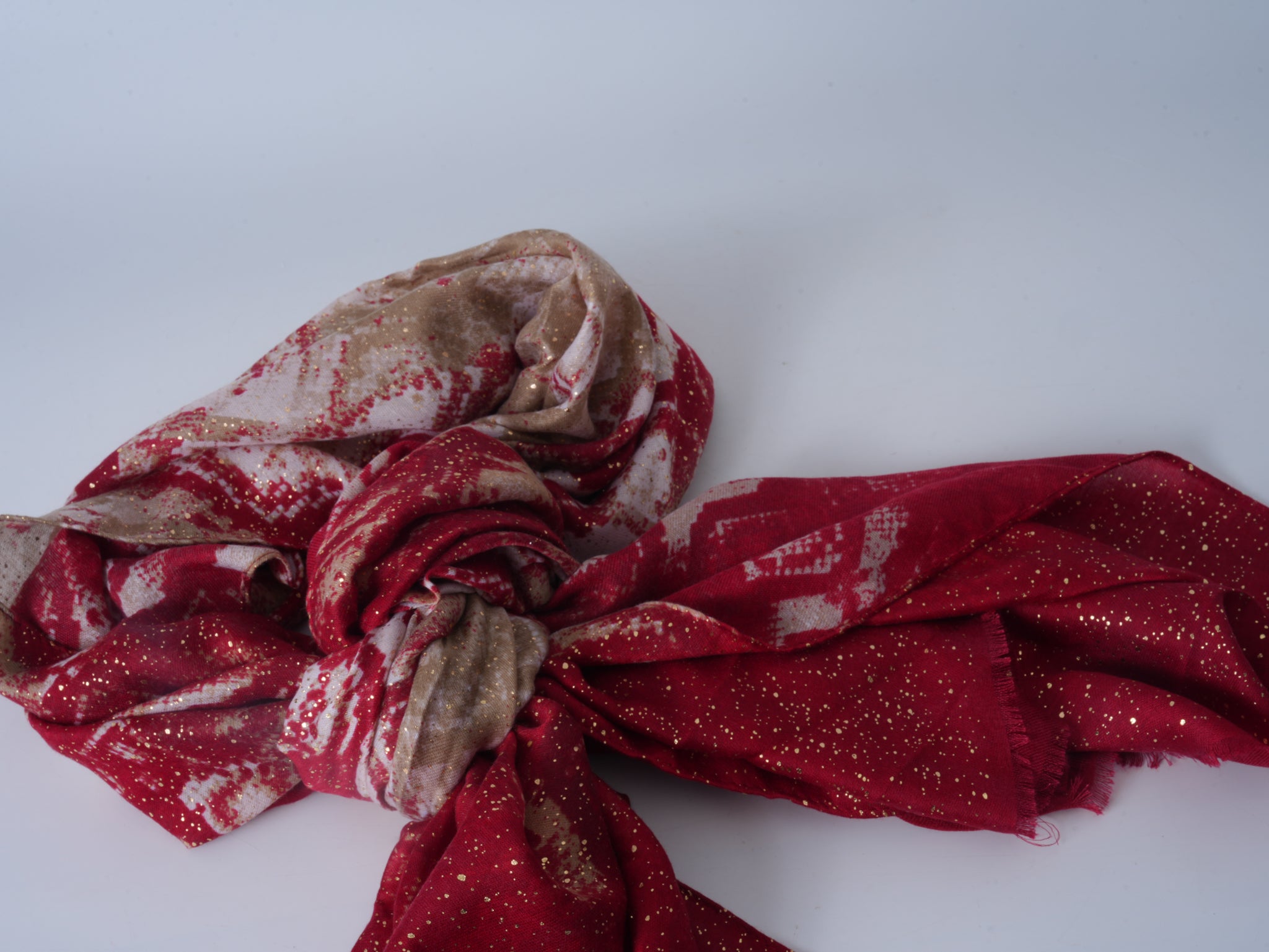 Red Satin Gold-Stamped Scarf