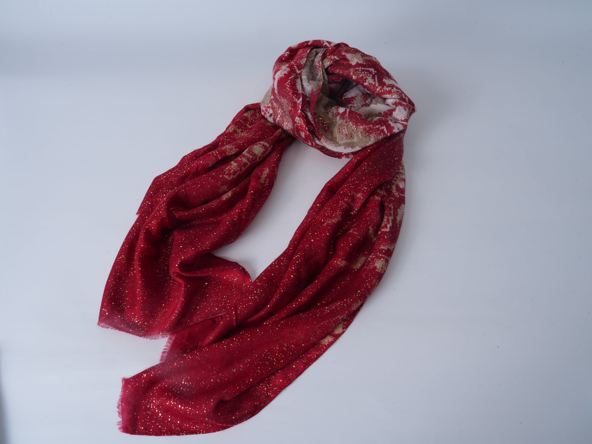 Red Satin Gold-Stamped Scarf