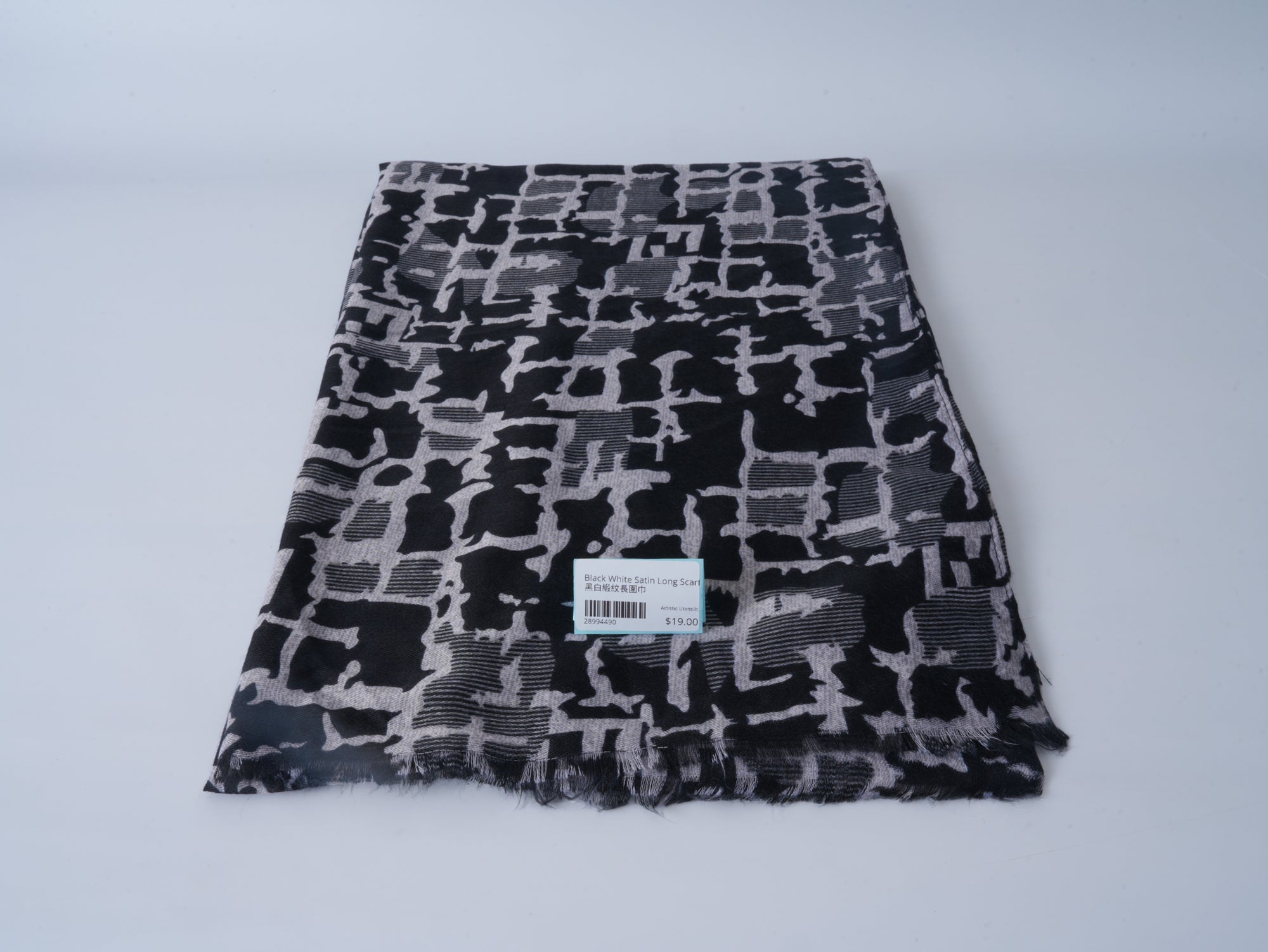 Black White Satin Long Scarf