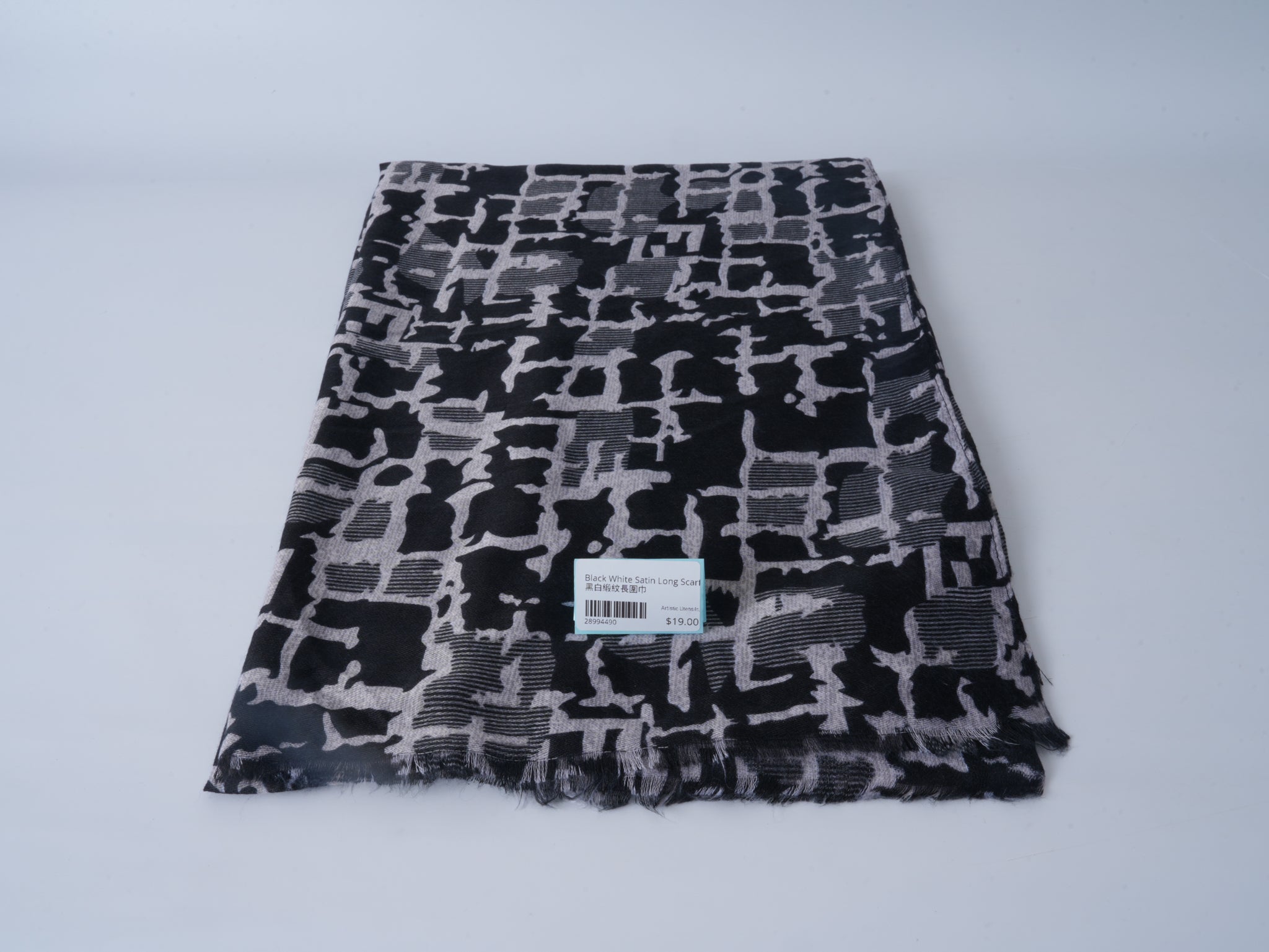 Black White Satin Long Scarf