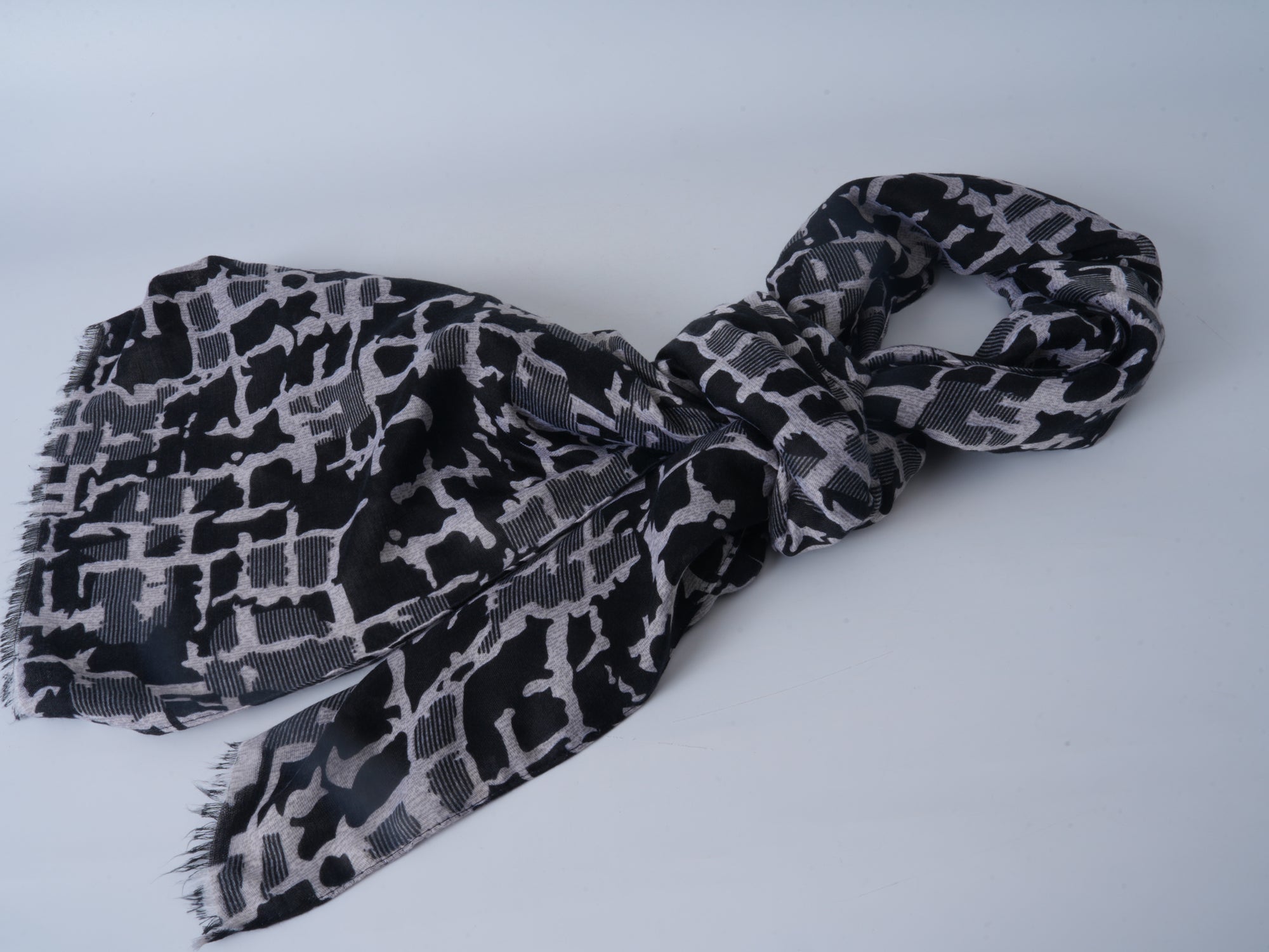 Black White Satin Long Scarf