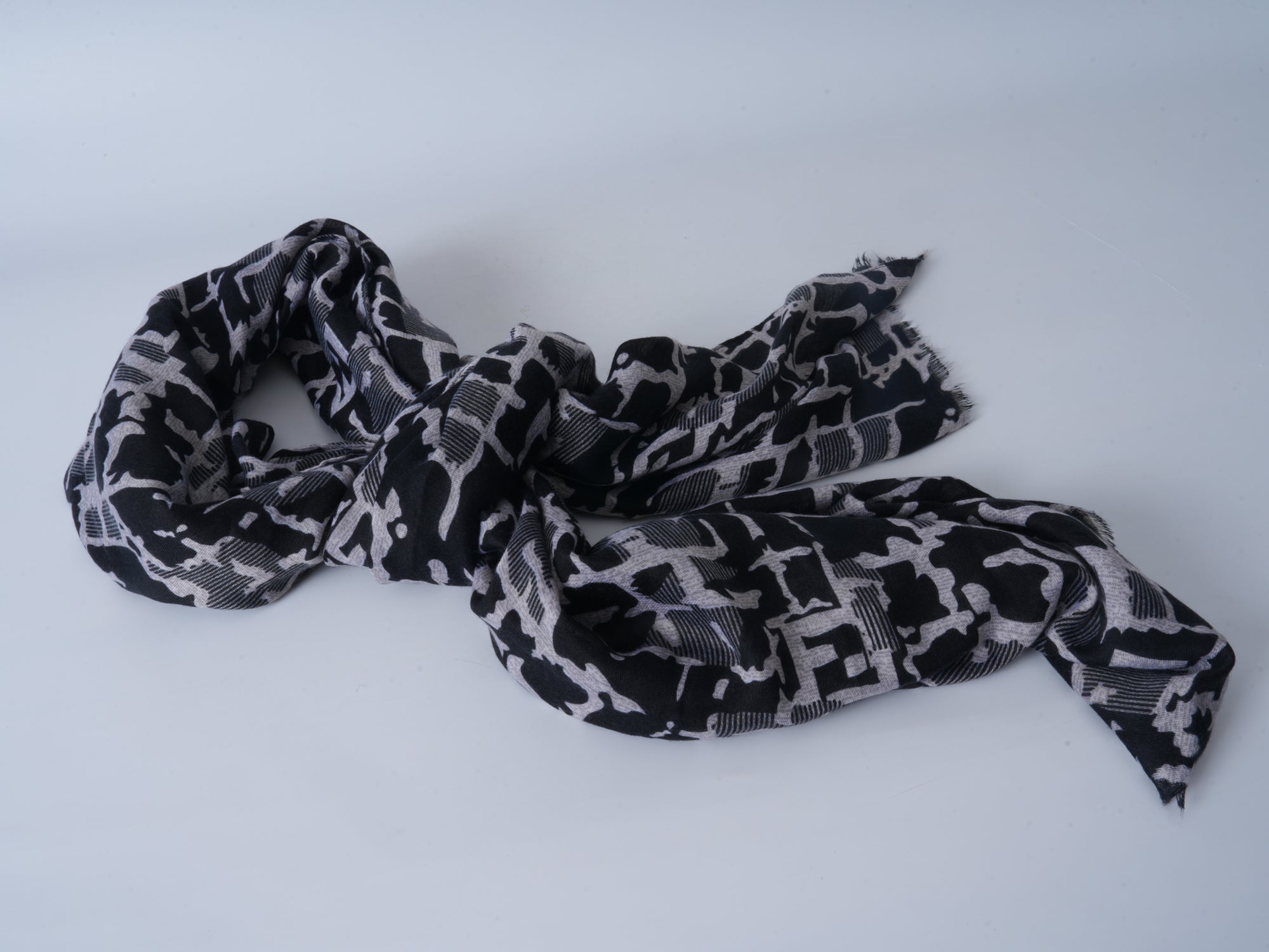 Black White Satin Long Scarf