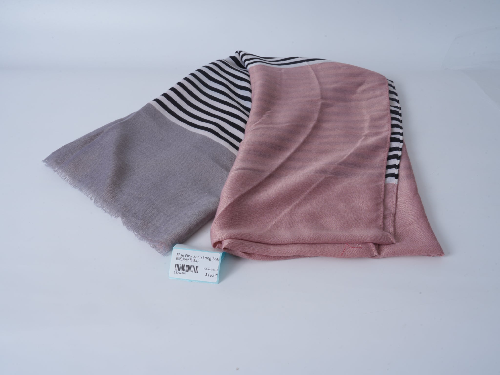 Blue Pink Satin Long Scarf