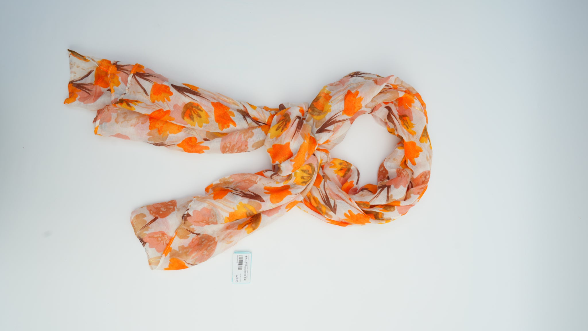 Orange Floral Gold-Stamped Thick Knit Long Scarf