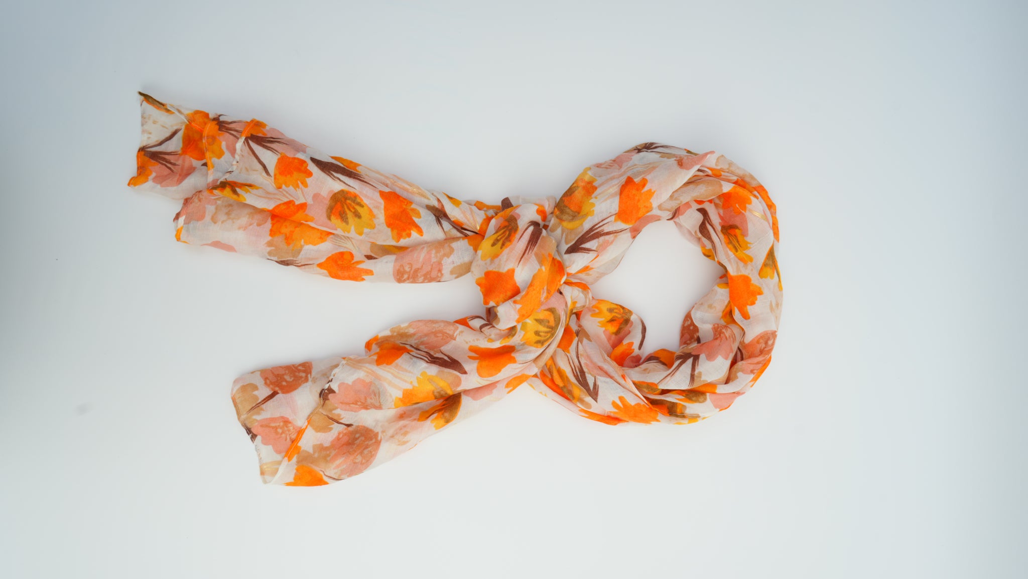 Orange Floral Gold-Stamped Thick Knit Long Scarf