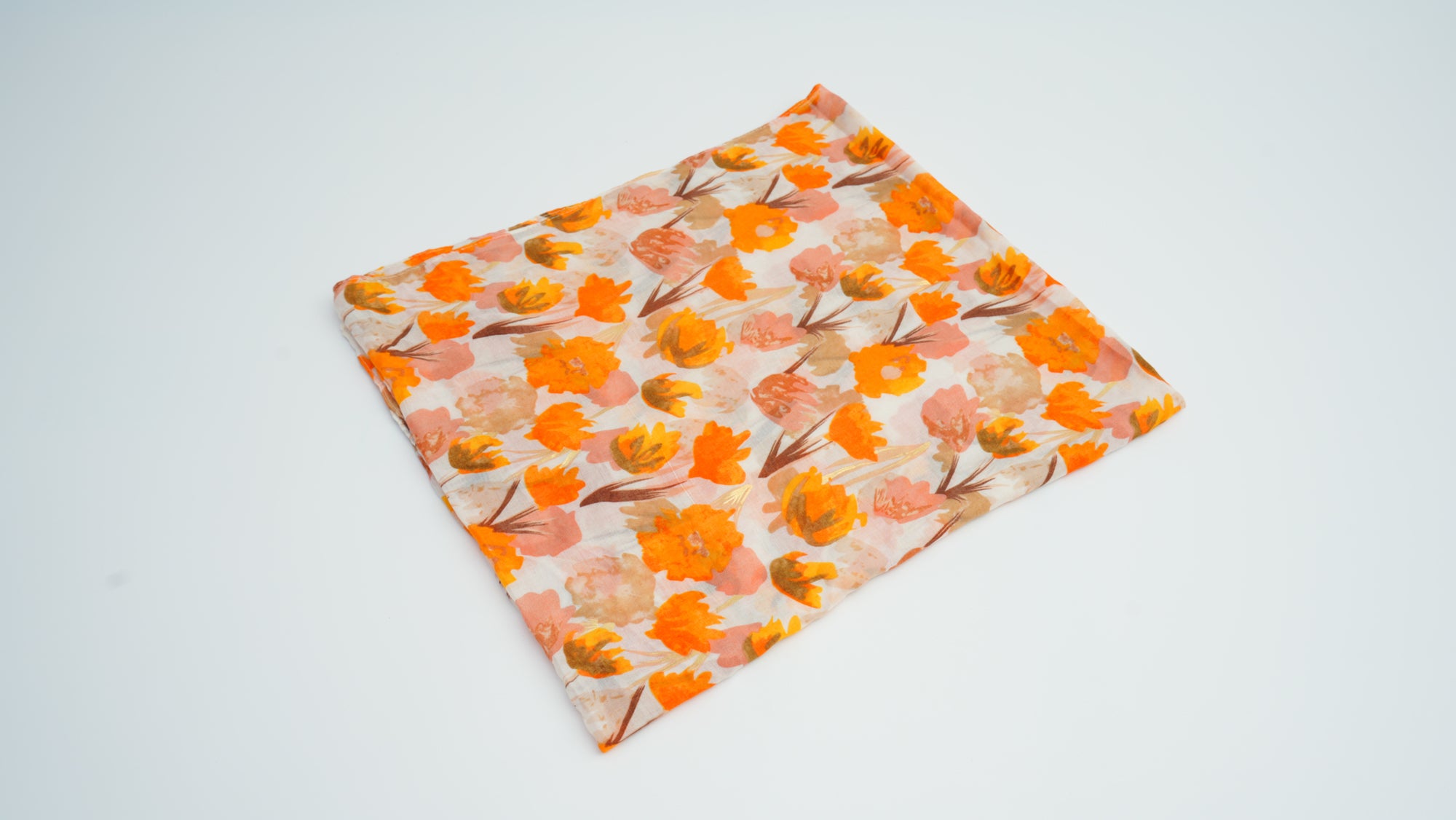 Orange Floral Gold-Stamped Thick Knit Long Scarf