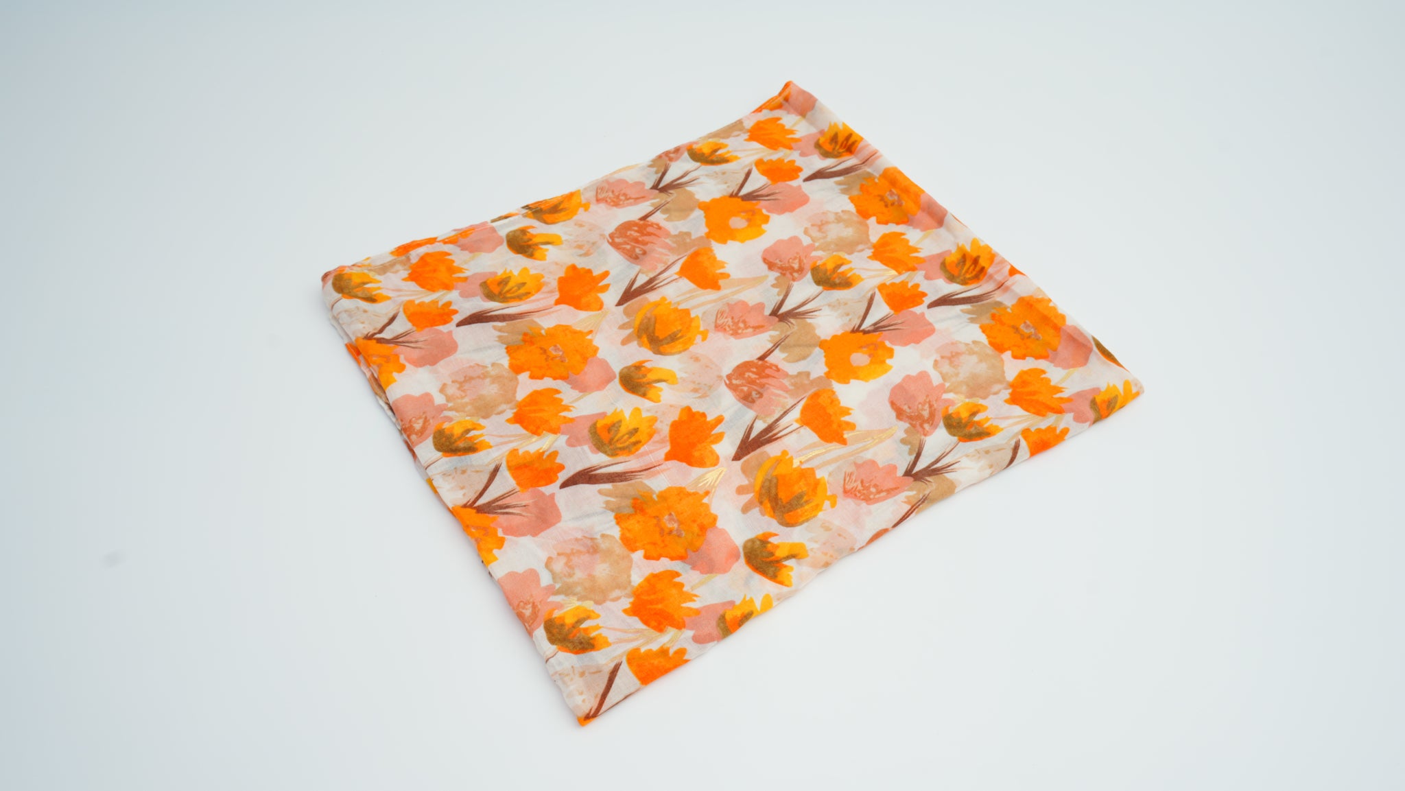 Orange Floral Gold-Stamped Thick Knit Long Scarf
