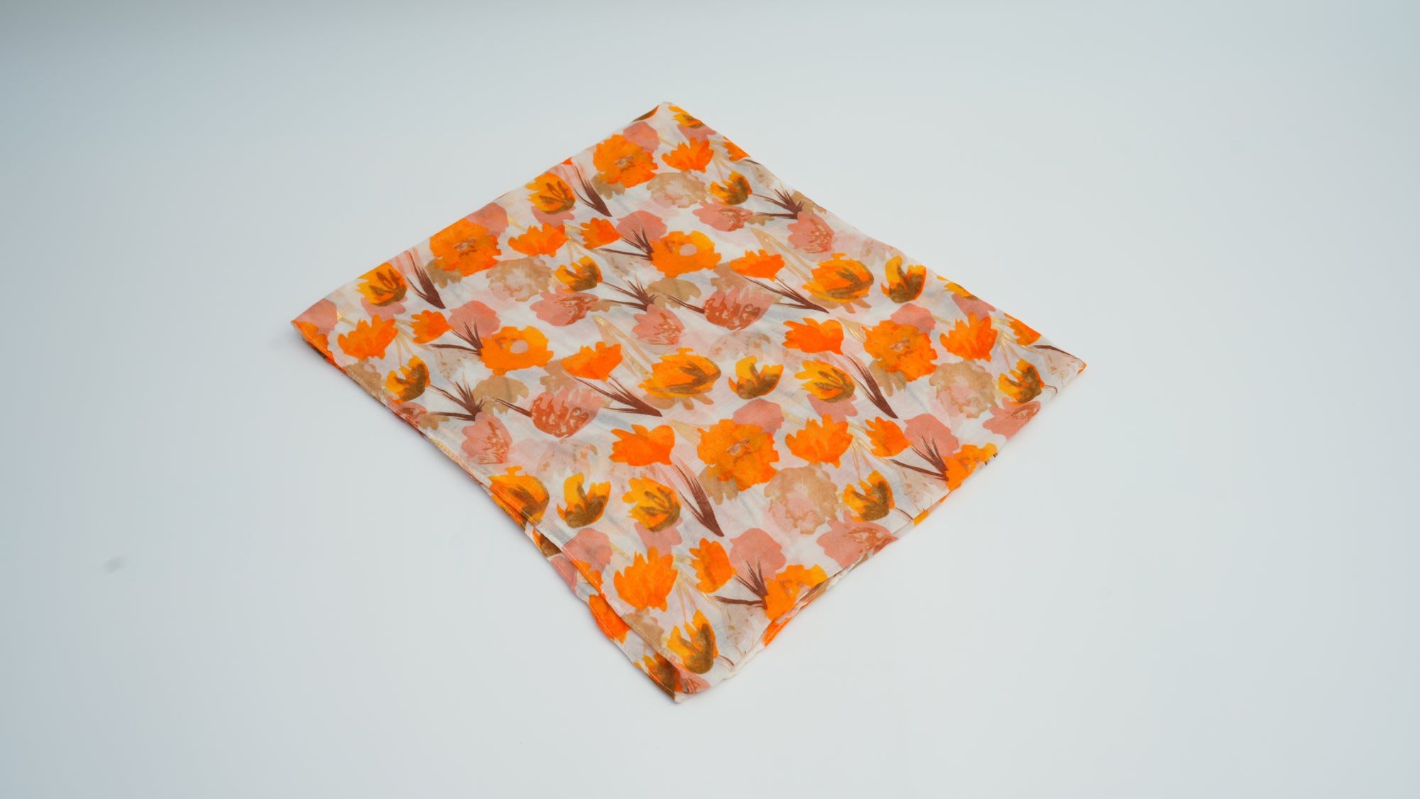 Orange Floral Gold-Stamped Thick Knit Long Scarf