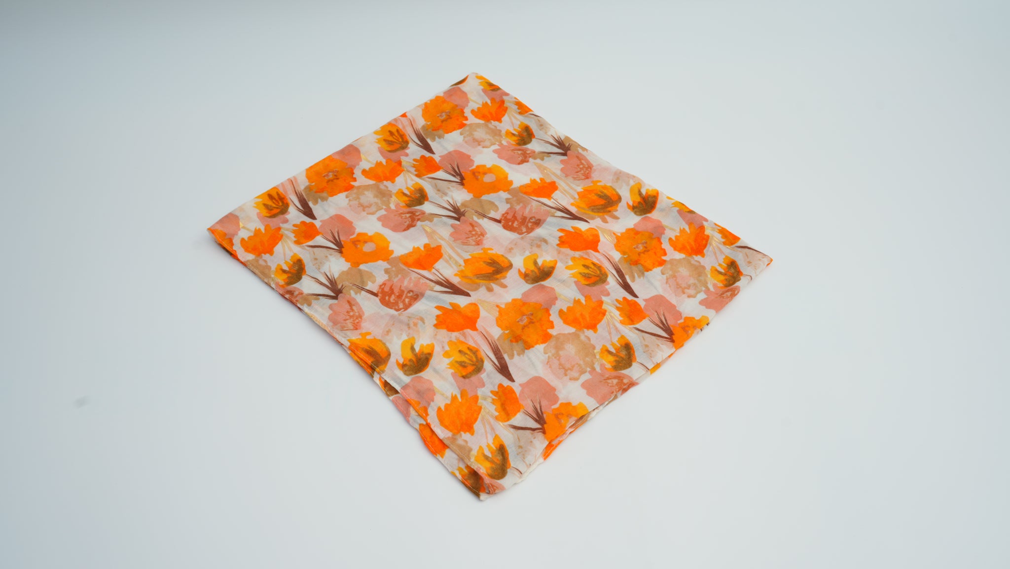 Orange Floral Gold-Stamped Thick Knit Long Scarf