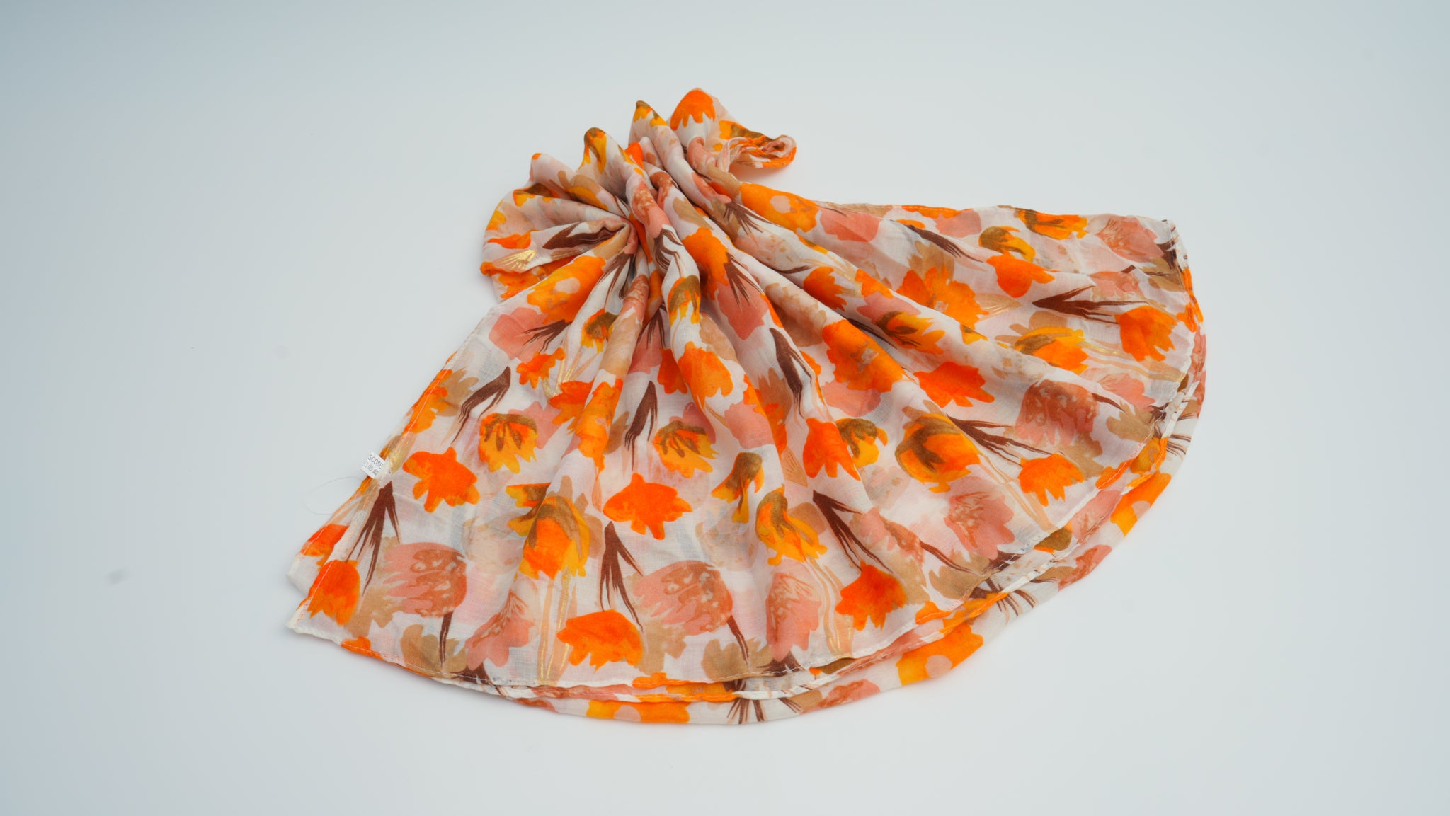 Orange Floral Gold-Stamped Thick Knit Long Scarf