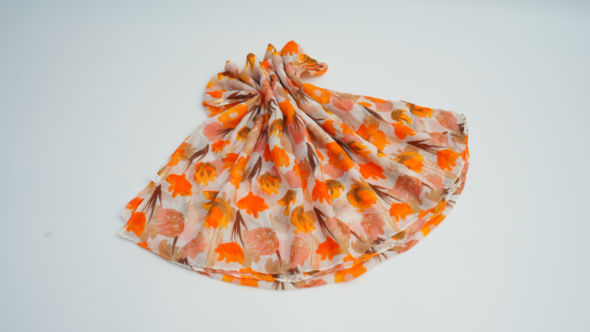 Orange Floral Gold-Stamped Thick Knit Long Scarf