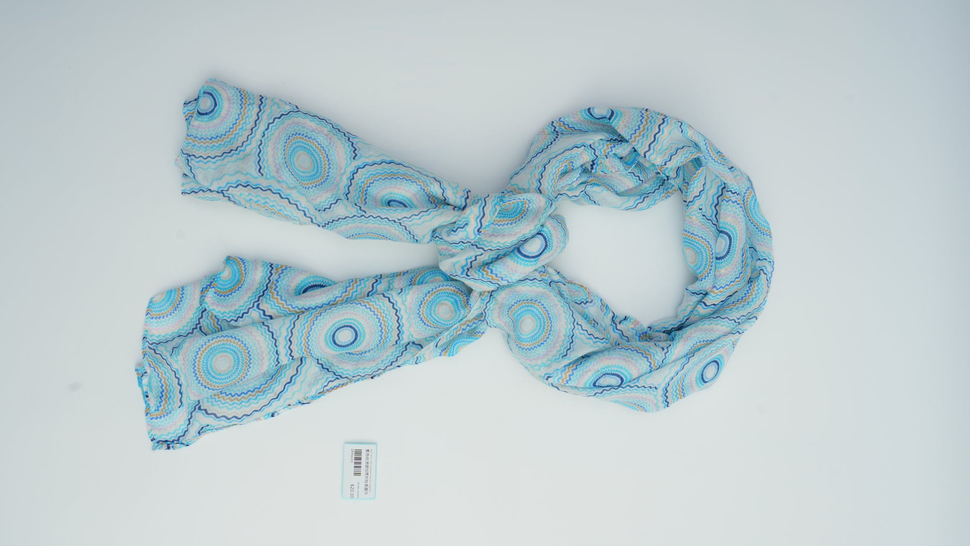 Blue Pattern Silver-Stamped Thick Knit Long Scarf