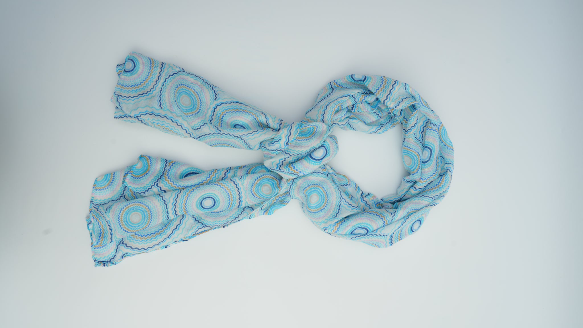 Blue Pattern Silver-Stamped Thick Knit Long Scarf