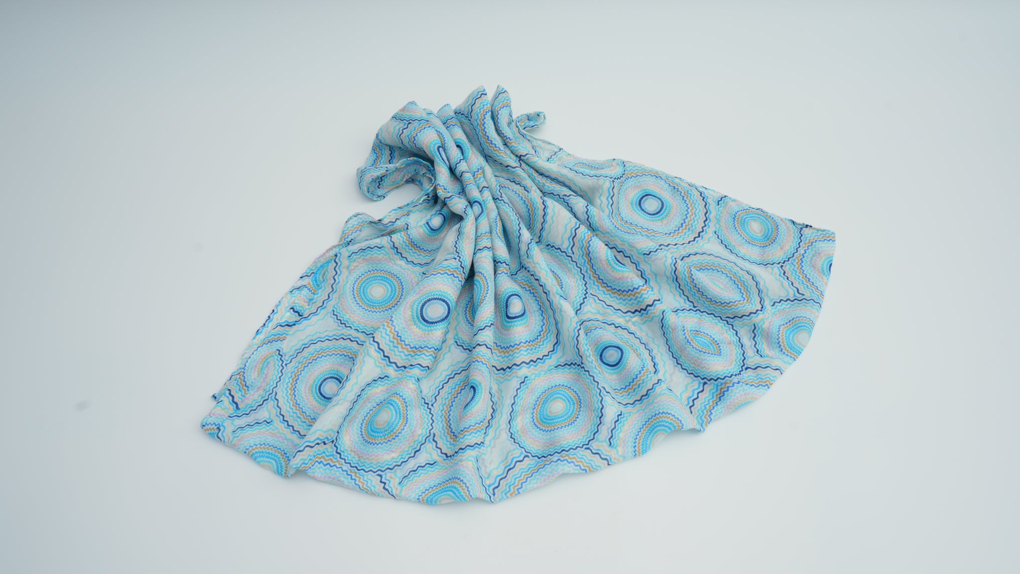 Blue Pattern Silver-Stamped Thick Knit Long Scarf