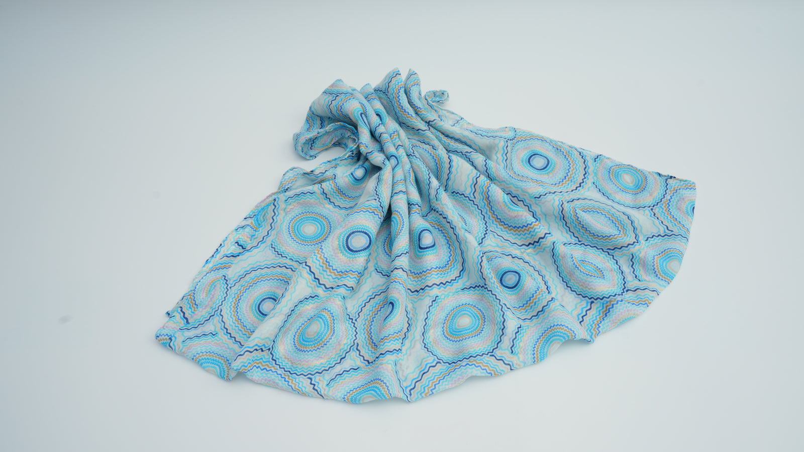 Blue Pattern Silver-Stamped Thick Knit Long Scarf