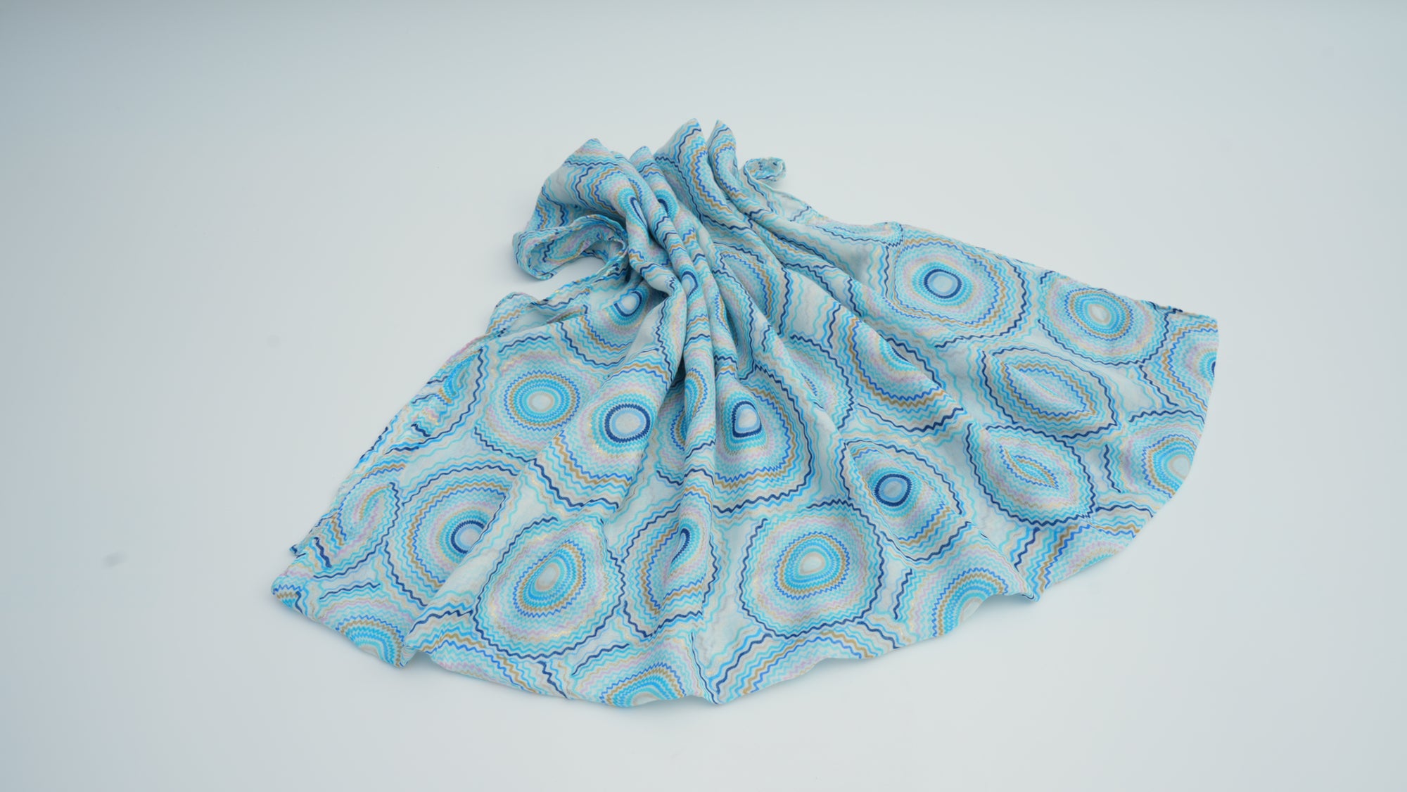 Blue Pattern Silver-Stamped Thick Knit Long Scarf