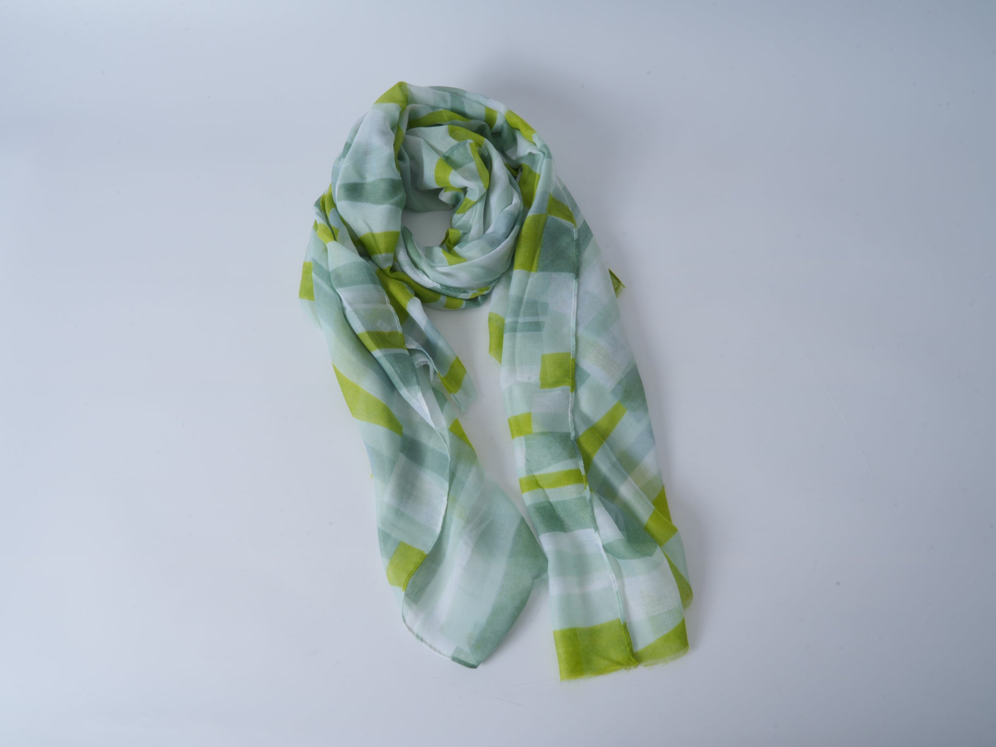 Lime Green Striped Thick Knit Long Scarf