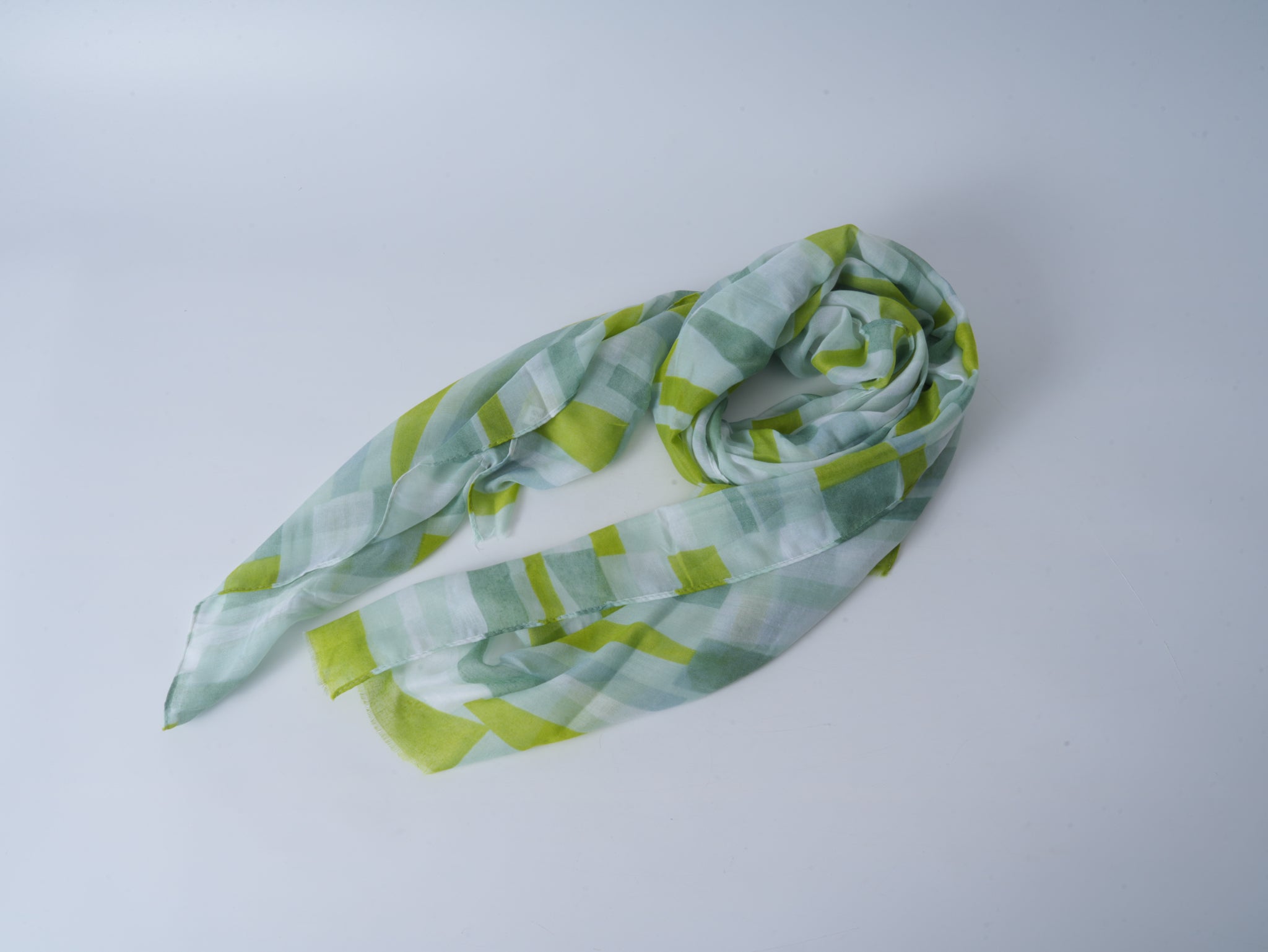 Lime Green Striped Thick Knit Long Scarf