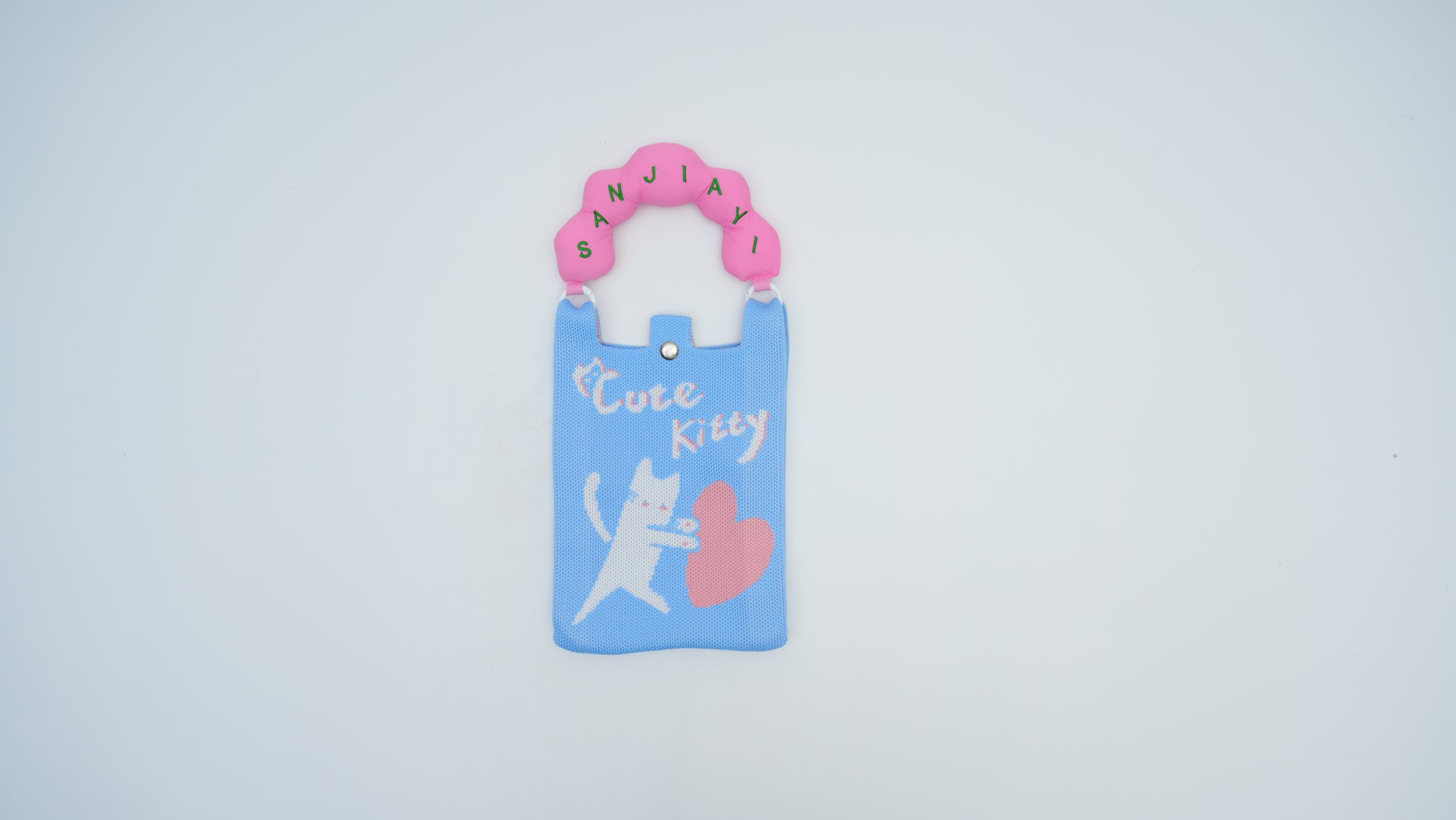 Knitted Phone Pouch – Heart Cat